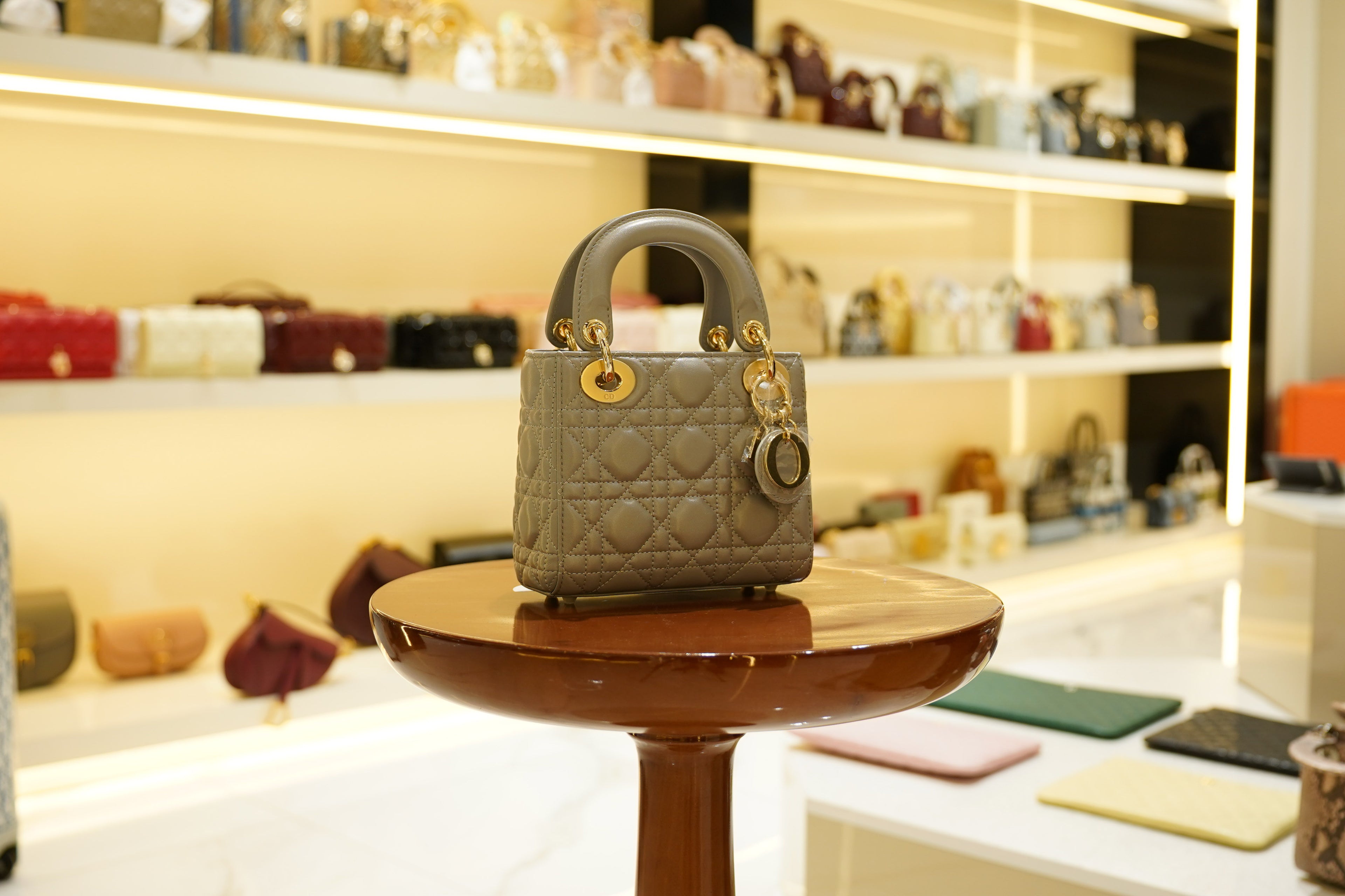 Dior | Lady Dior (Small) – Lambskin – Gray – Gold Hardware