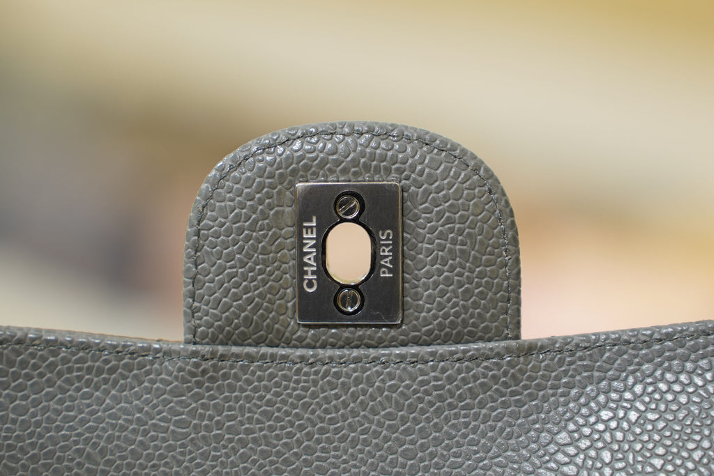 Chanel | Classic Flap Bag – Medium – Leather – Grey – Silver Hardware