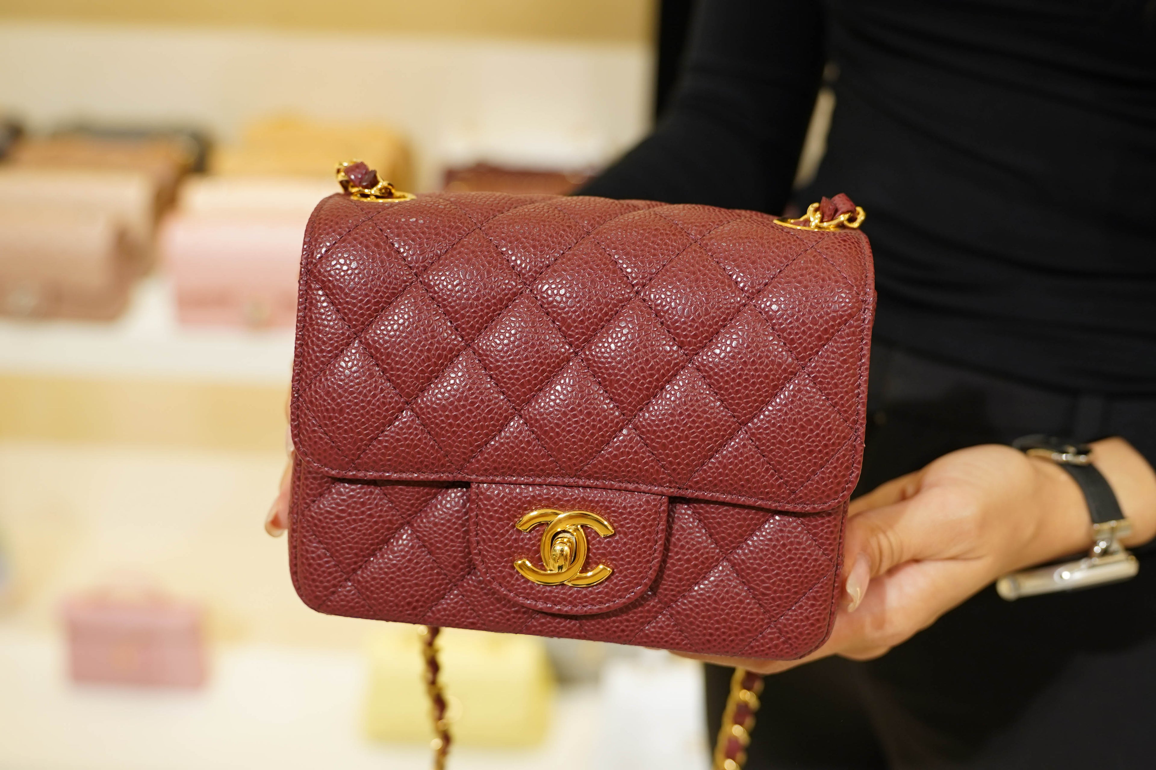 Chanel | Square Mini Flap Bag – Leather – Burgundy – Gold Hardware