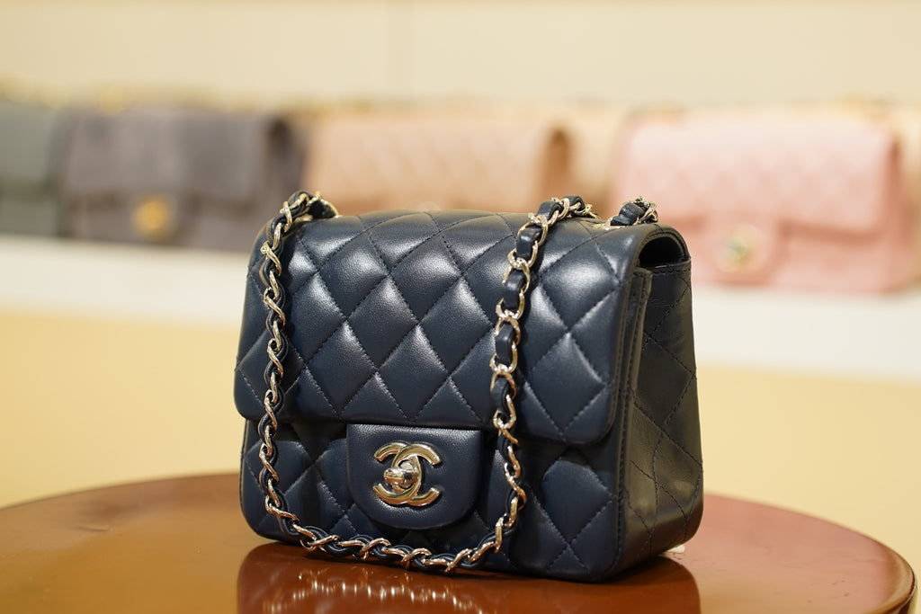 Chanel | Square Mini Flap Bag – Leather – Navy – Silver Hardware