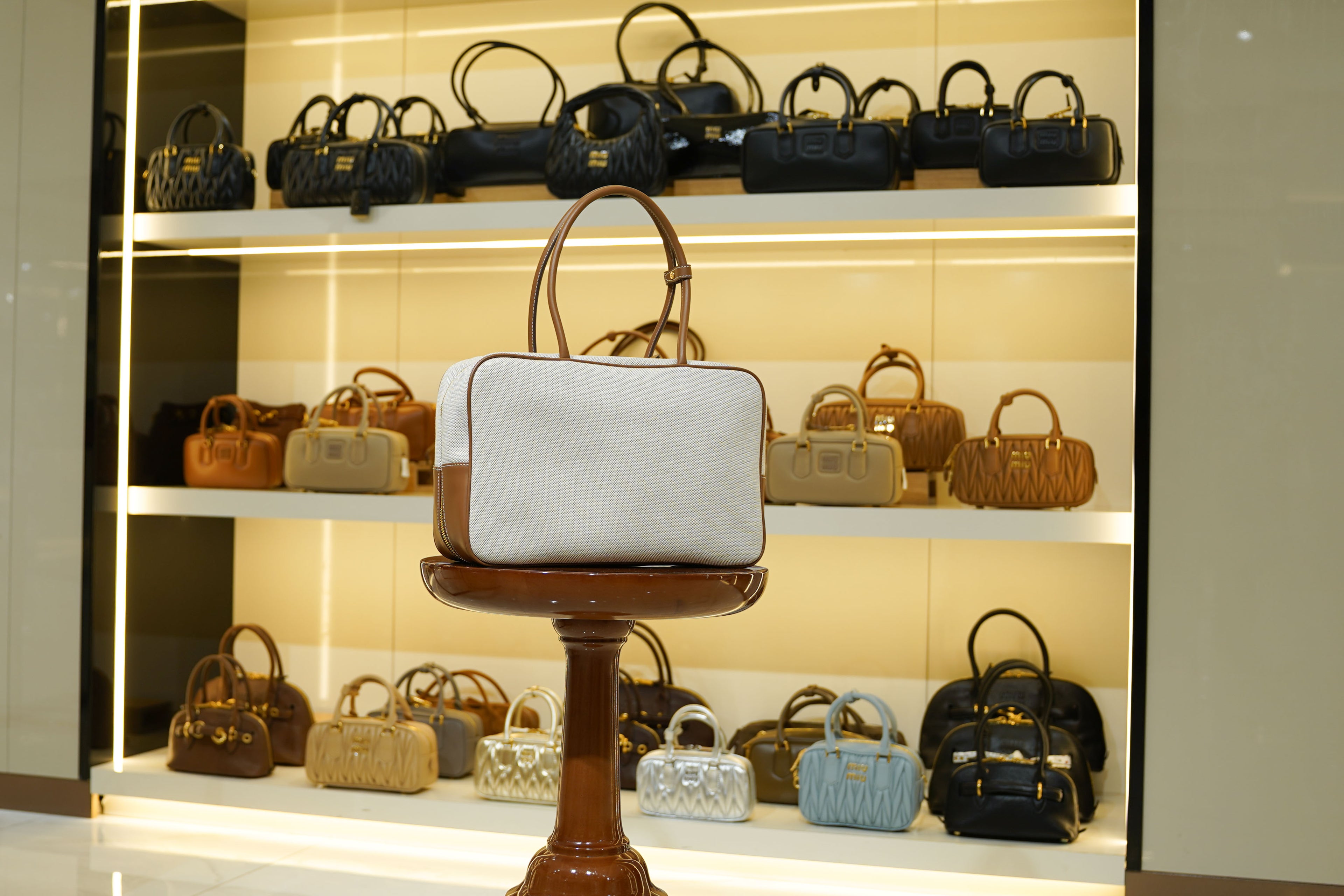 Miu Miu | Madras Bag – Canvas – Beige – Gold Hardware