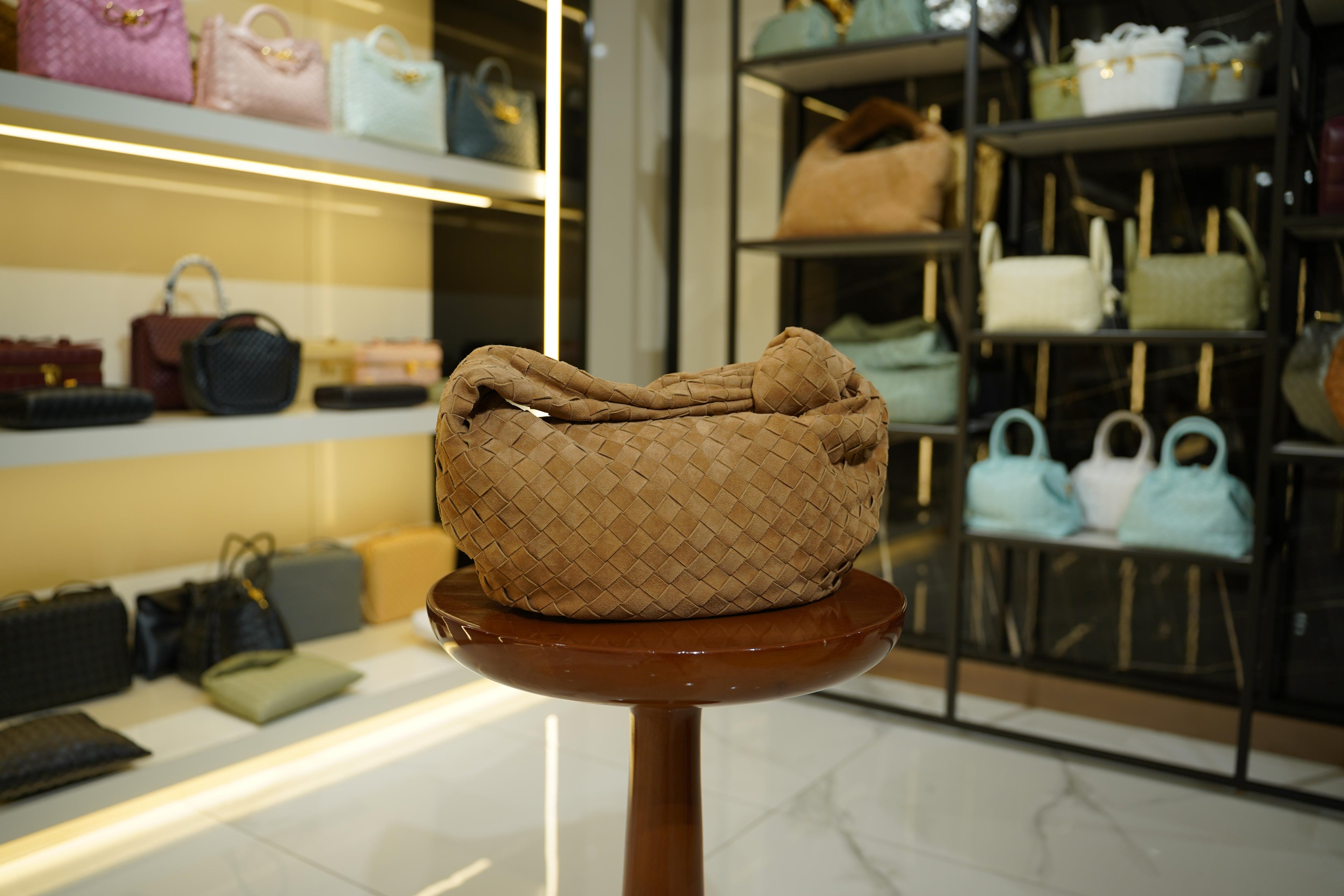 Bottega Veneta | Jodie (Large) – Suede – Beige – Gold Hardware