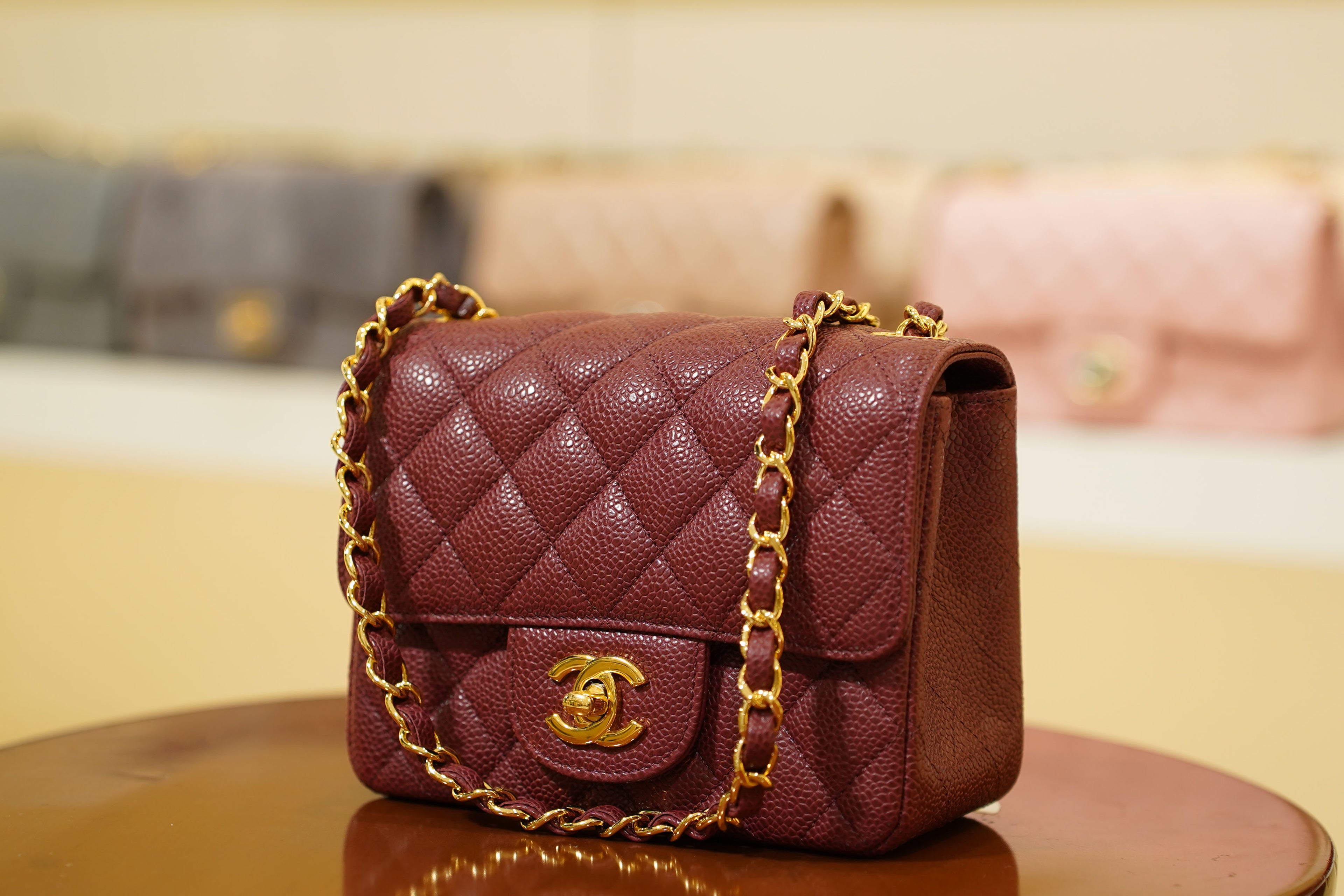 Chanel | Square Mini Flap Bag – Leather – Burgundy – Gold Hardware