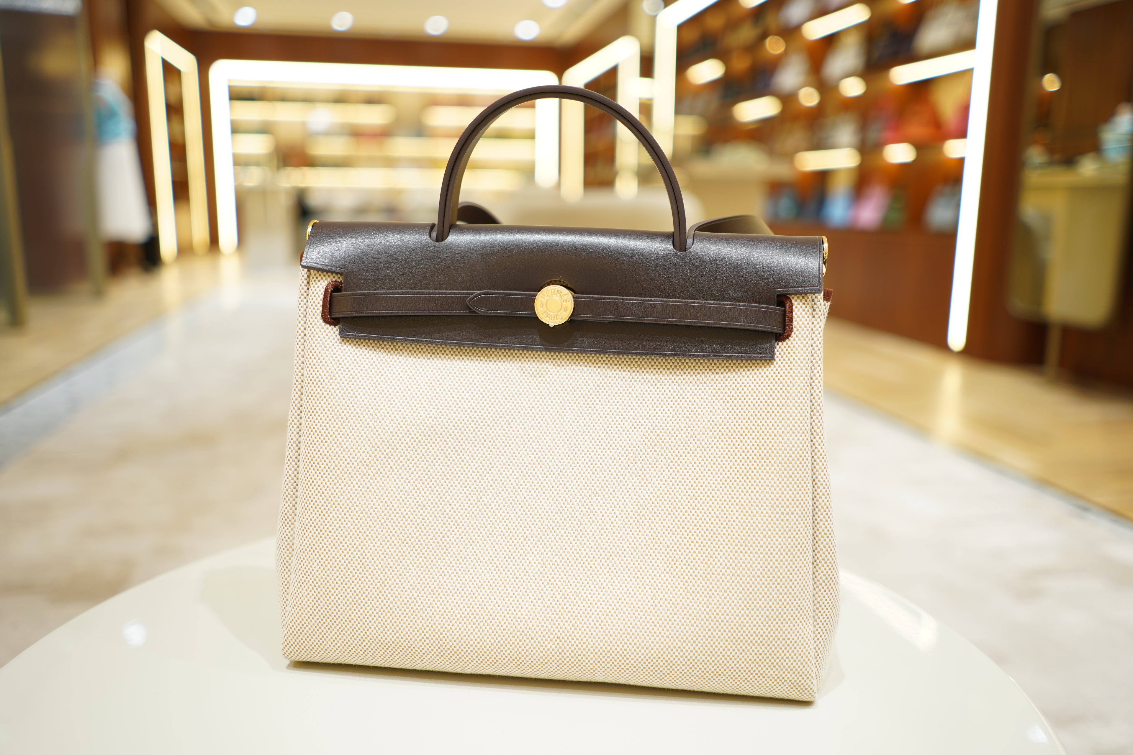 Hermes | Herbag Medium – Canvas – Beige – Gold Hardware