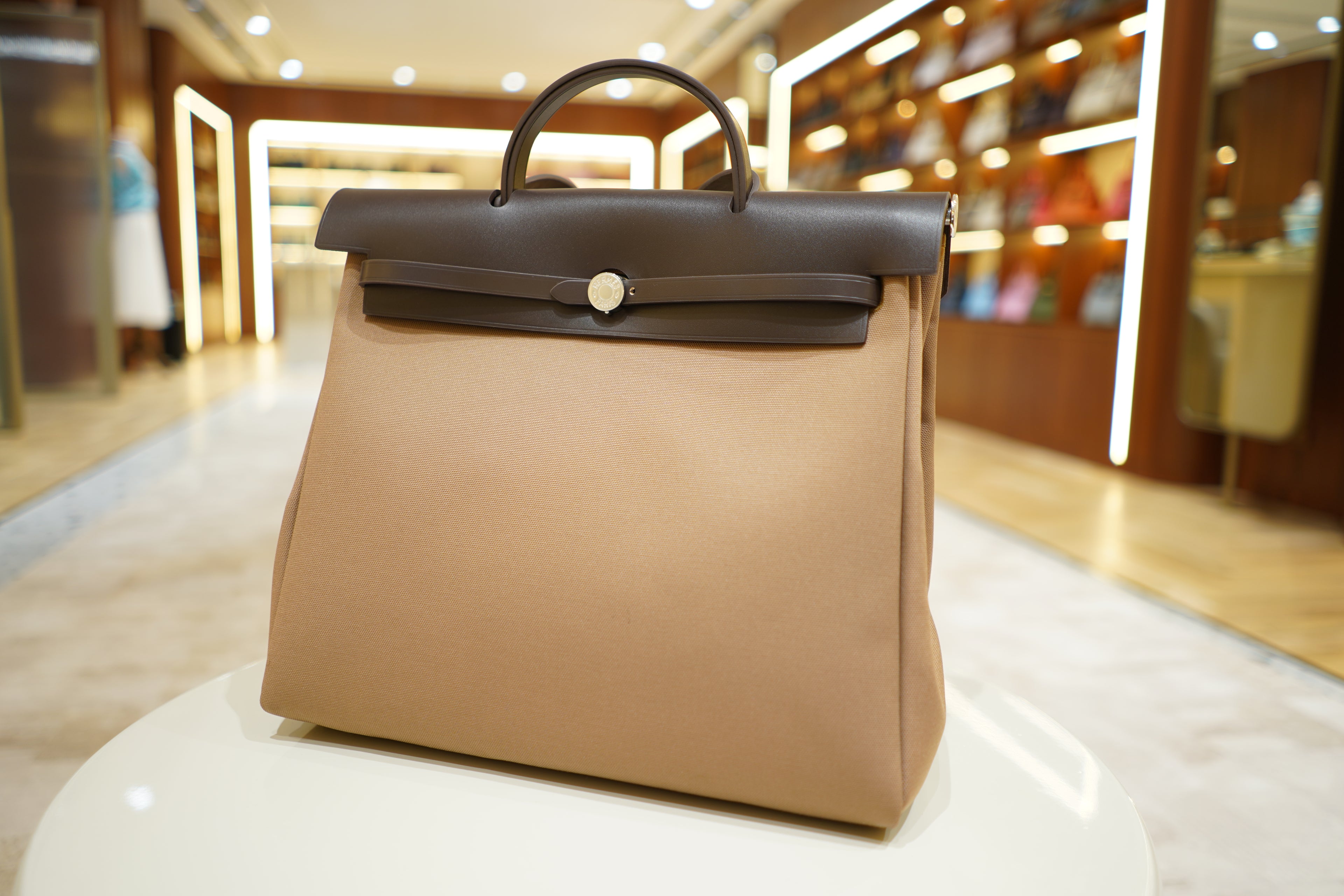 Hermes | Herbag Large – Canvas – Beige – Silver Hardware