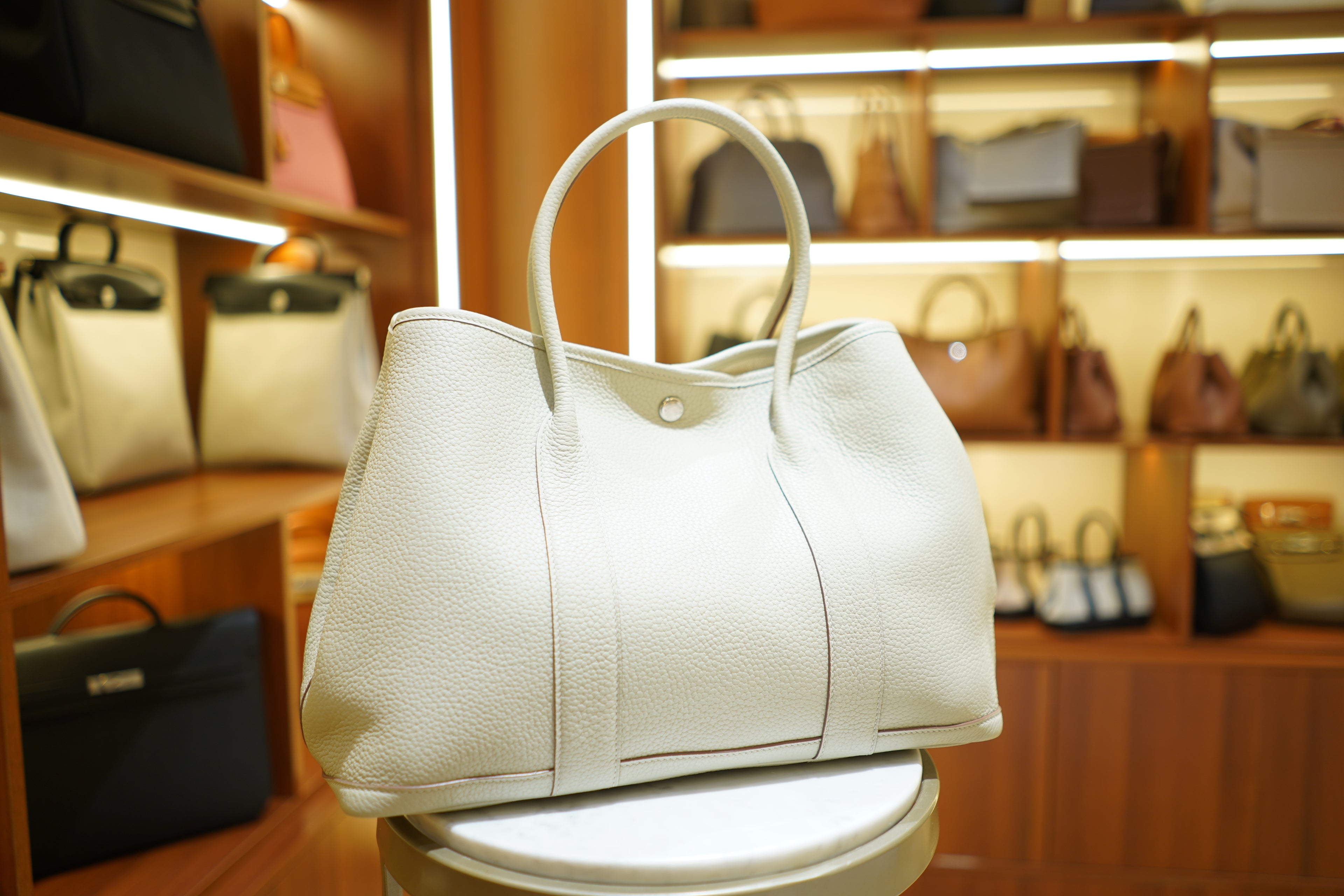 Hermes | Garden Party – Togo – White – Silver Hardware