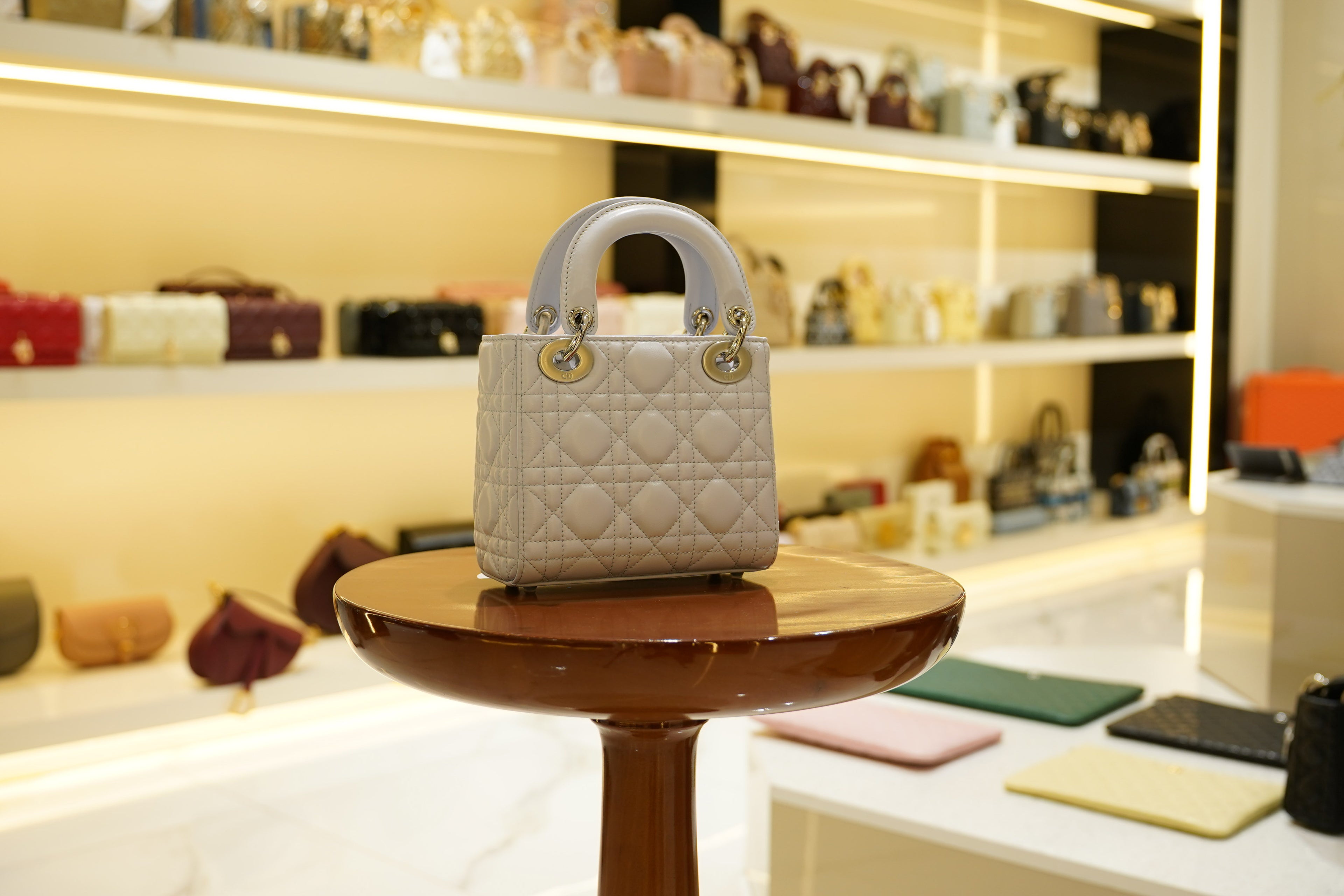 Dior | Lady Dior (Small) – Lambskin – Gray – Silver Hardware