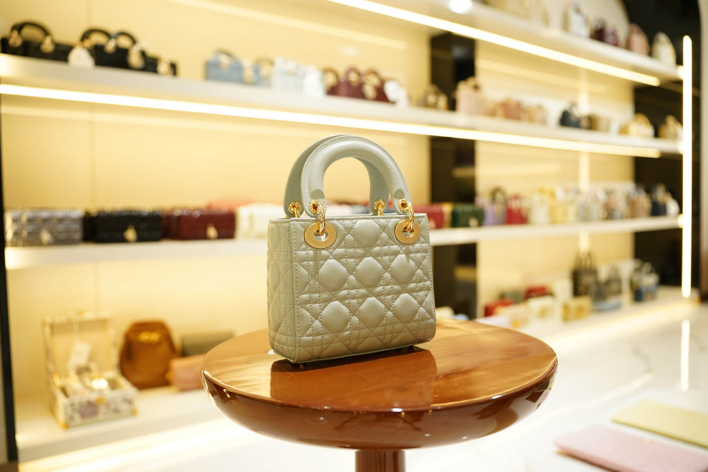 Dior | Lady Dior (Small) – Lambskin – Gray – Gold Hardware