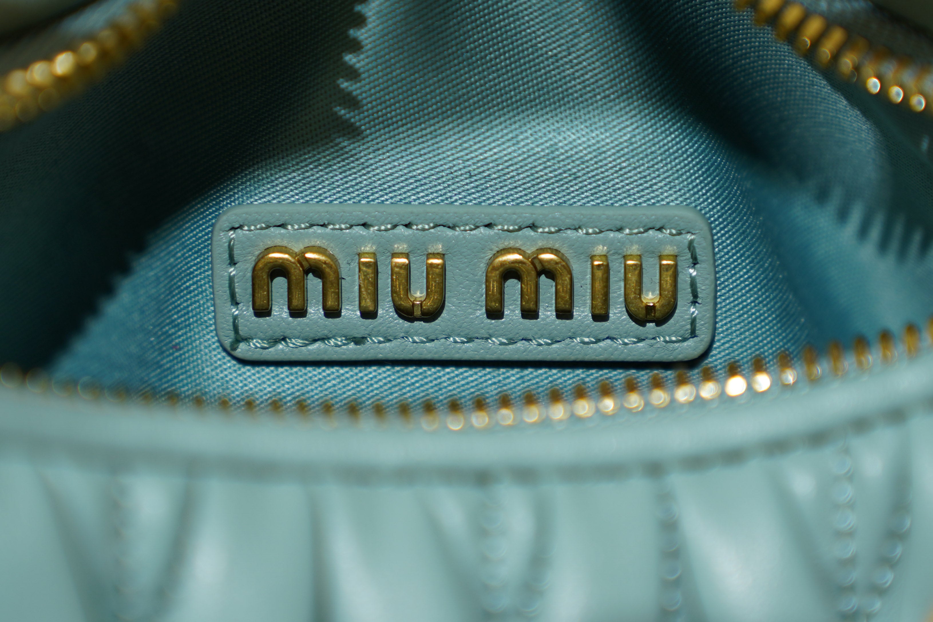 Miu Miu | Wander-Matelasse – Leather – Aqua – Gold Hardware