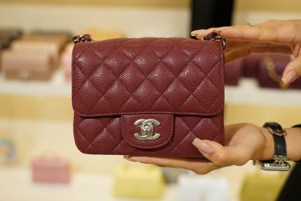 Chanel | Square Mini Flap Bag – Leather – Burgundy – Silver Hardware
