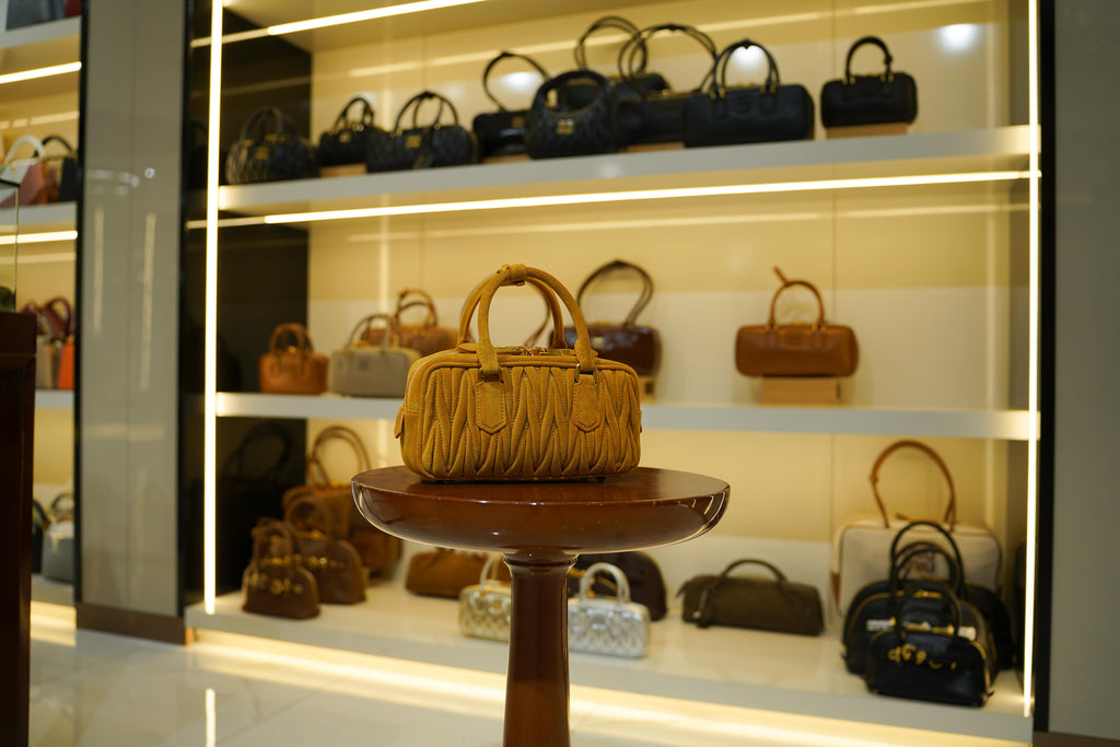 Miu Miu | Arcadie (Medium) – Suede Matelasse – Yellow – Gold Hardware