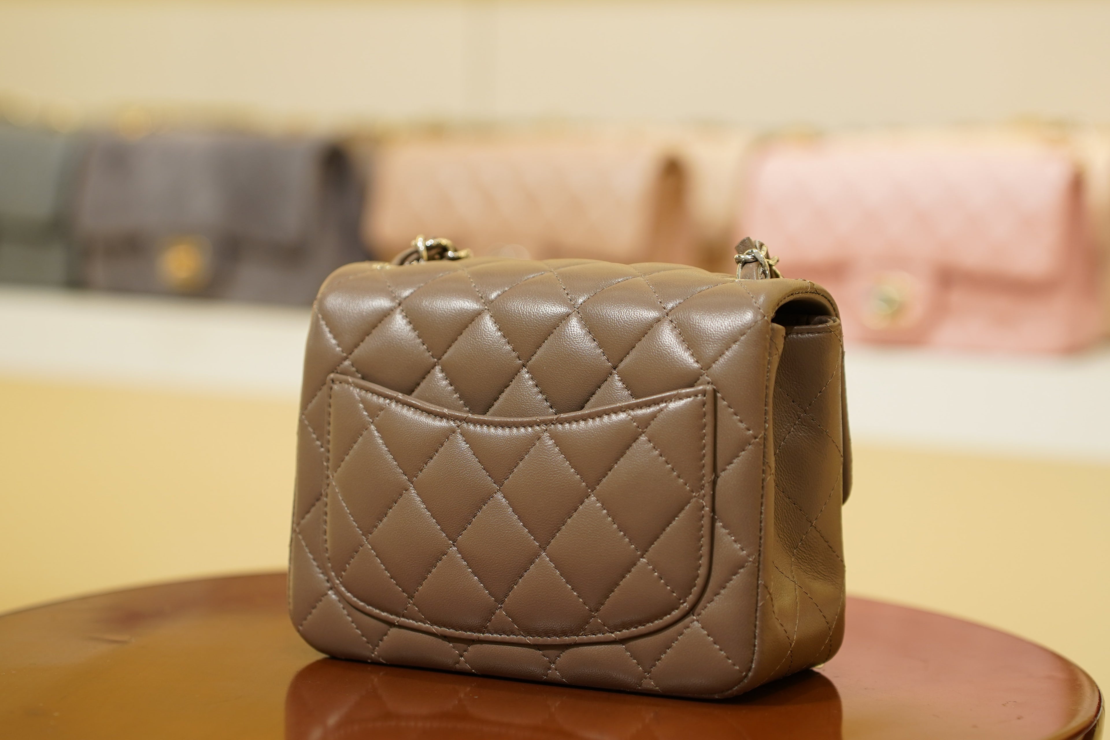 Chanel | Square Mini Flap Bag – Leather – Taupe – Silver Hardware