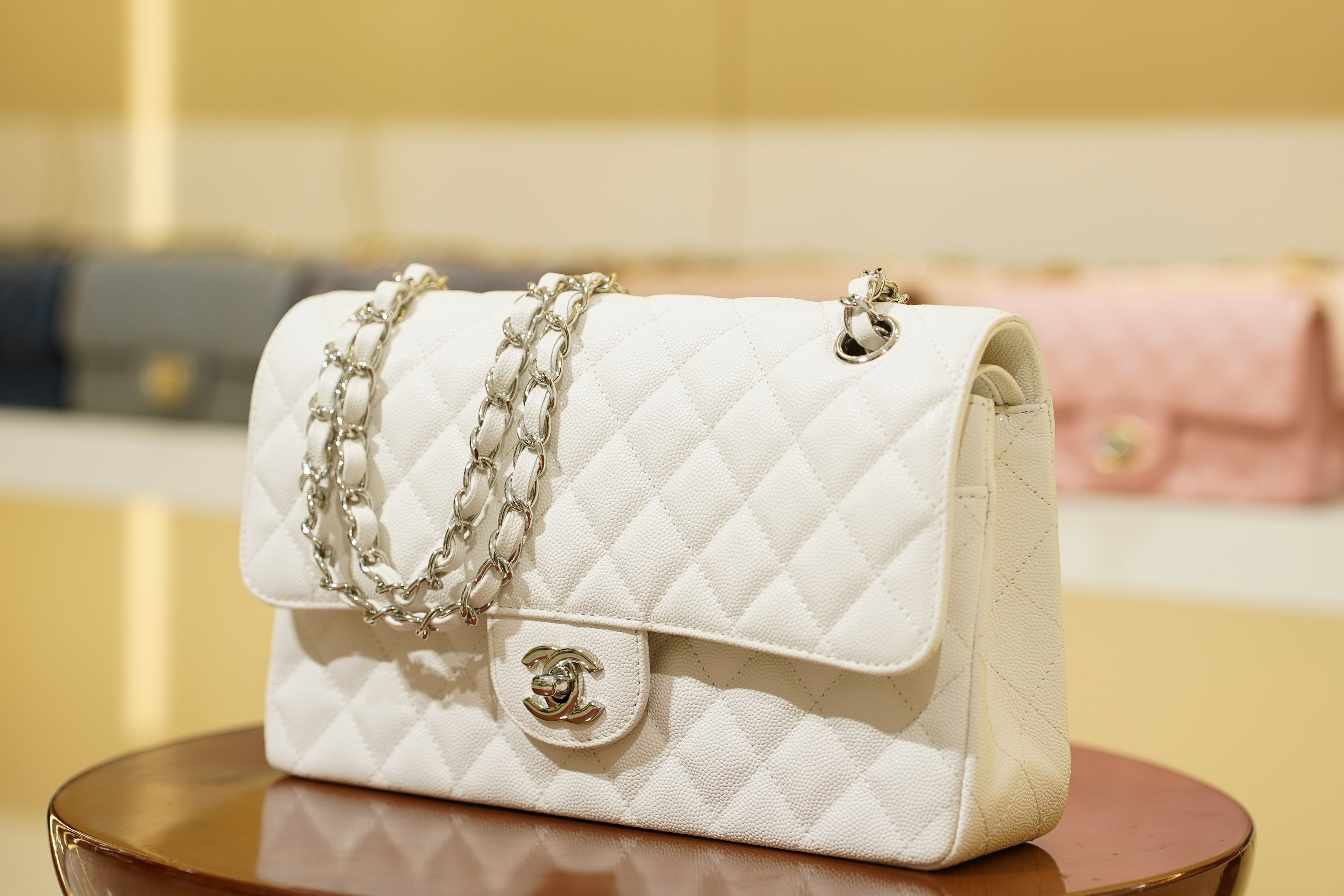 Chanel | Classic Flap Bag – Medium – Leather – White – Silver Hardware