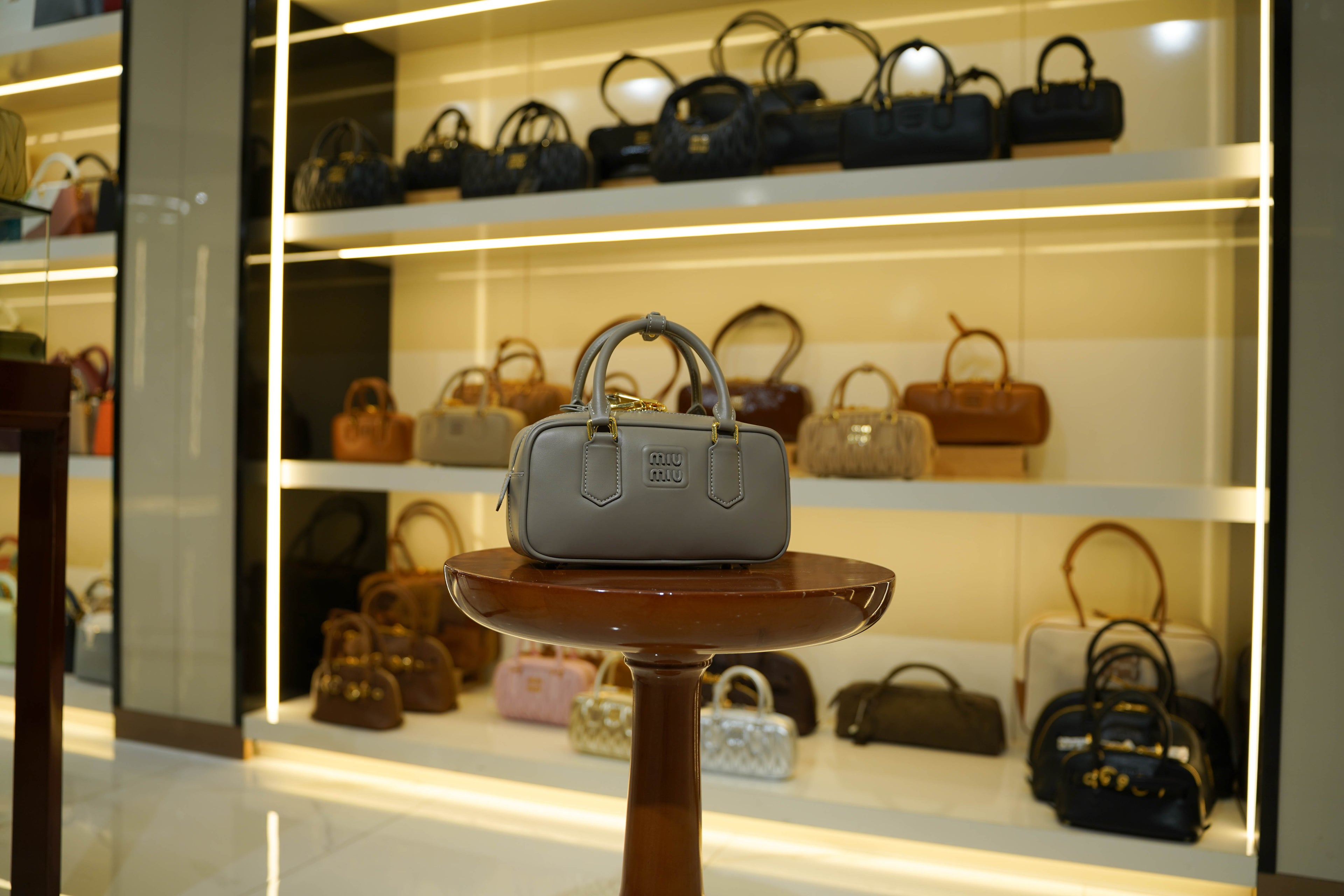 Miu Miu | Arcadie (Medium) – Leather – Grey – Gold Hardware