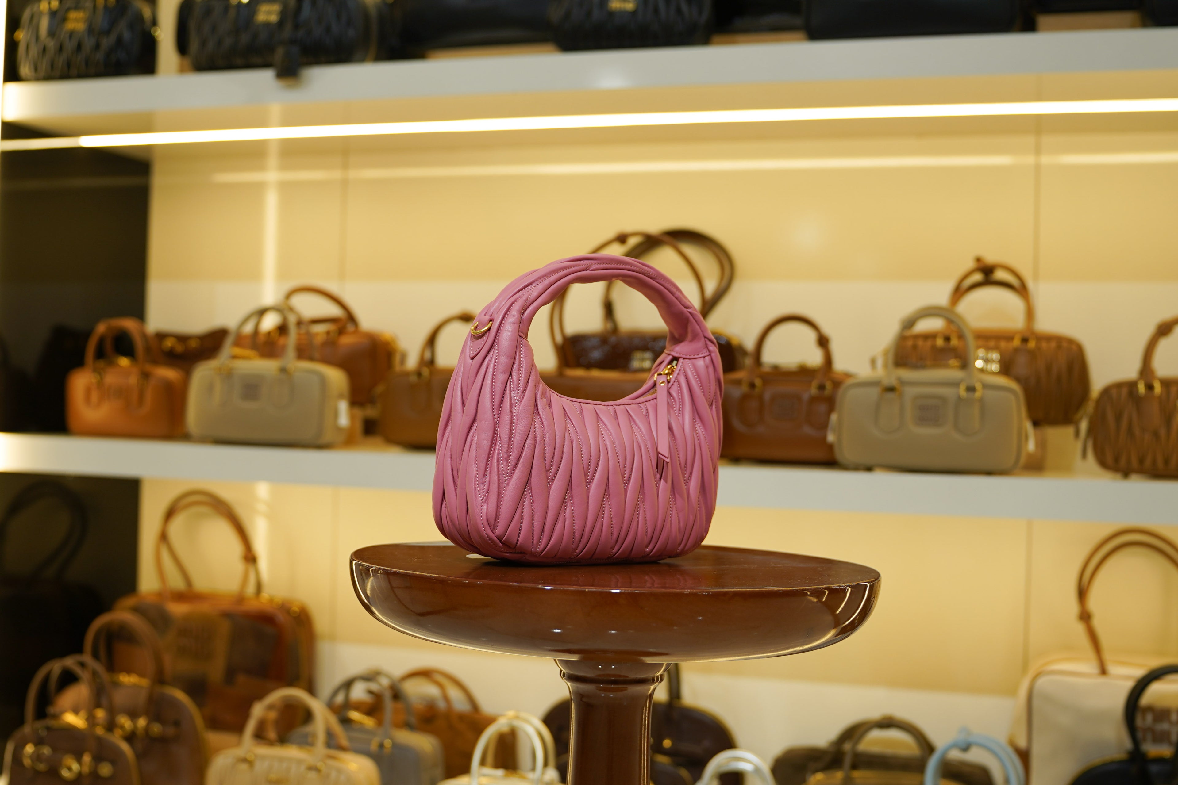 Miu Miu | Wander-Matelasse – Leather – Pink – Gold Hardware