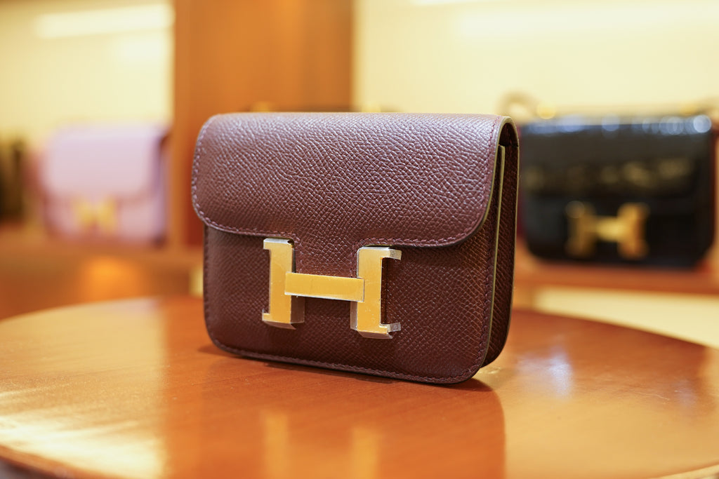 Hermes | Constance Slim Wallet – Epsom – Burgundy – Gold Hardware
