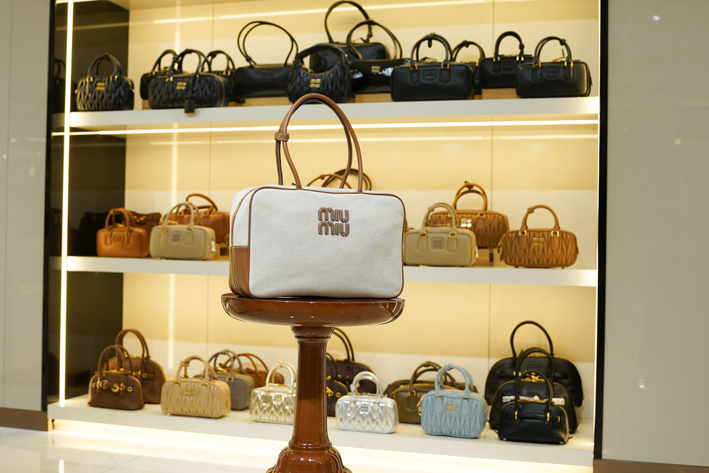 Miu Miu | Madras Bag – Canvas – Beige – Gold Hardware