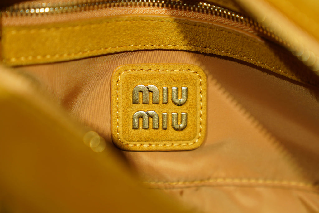 Miu Miu | Arcadie (Medium) – Suede Matelasse – Yellow – Gold Hardware