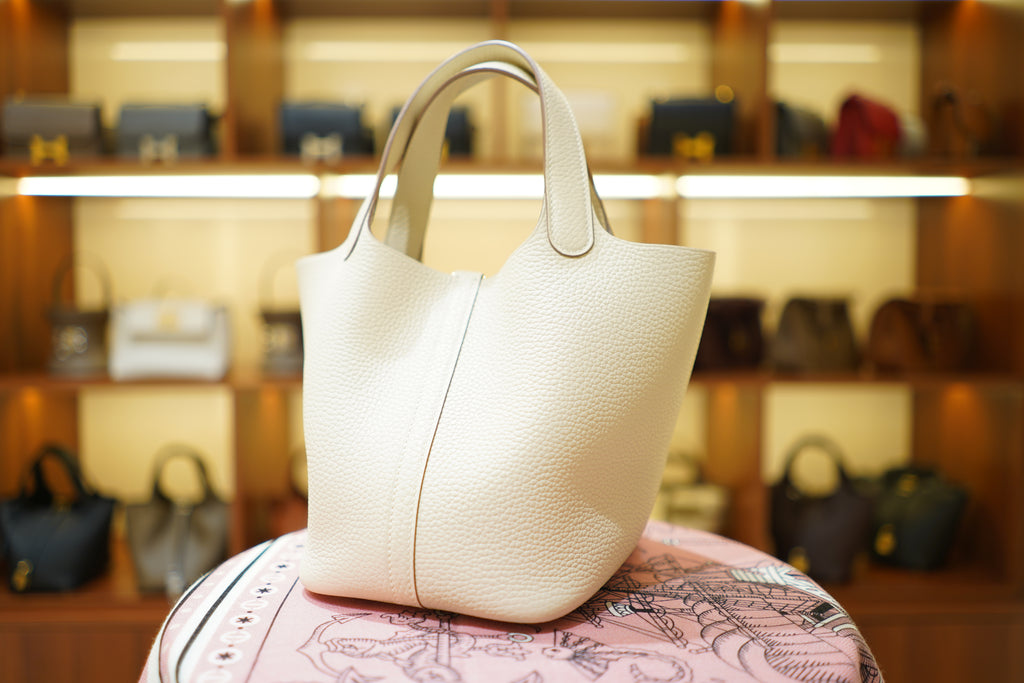 Hermès | Picotin Lock – Togo – Weiß – Goldene Hardware