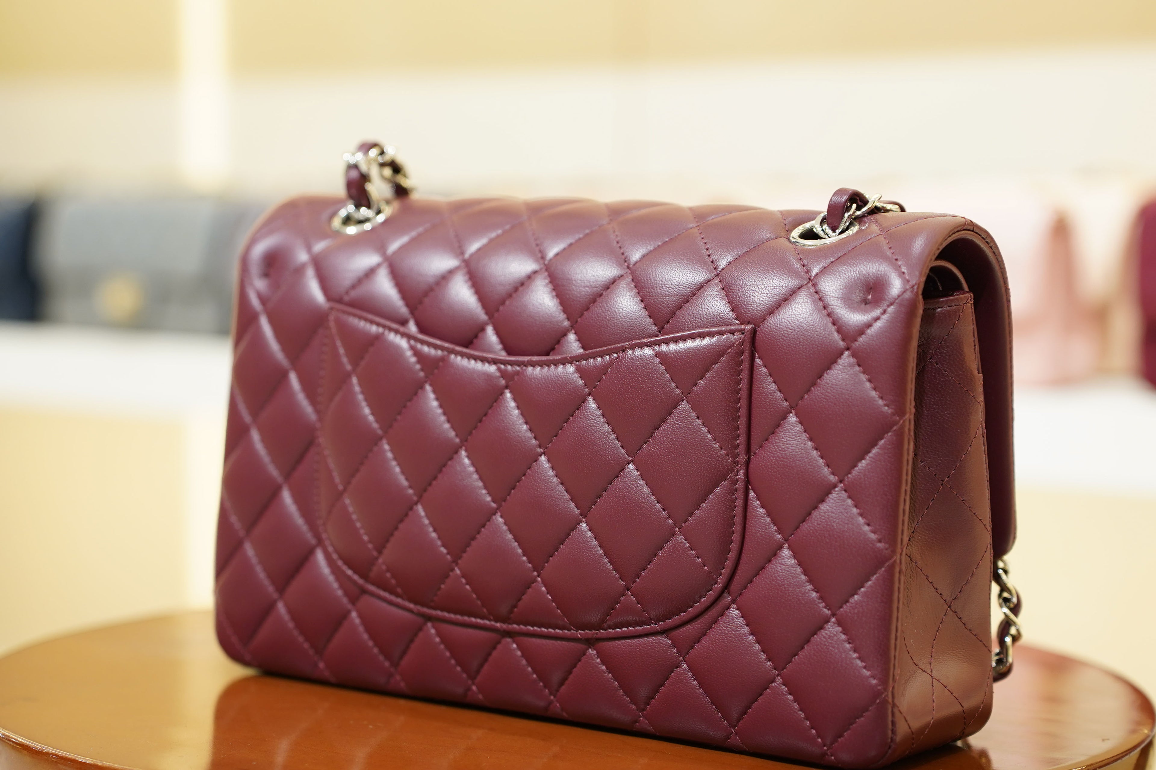 Chanel | Classic Flap Bag – Medium – Lambskin – Burgundy – Silver Hardware