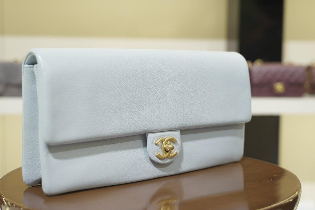Chanel | Classic Flap Bag – Leather – Light Blue – Gold Hardware
