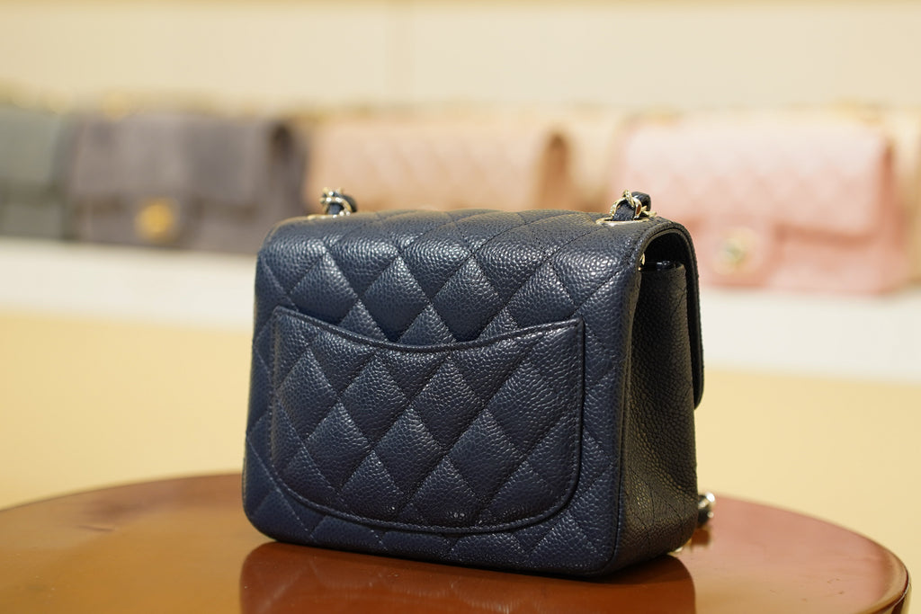 Chanel | Square Mini Flap Bag – Leather – Navy – Gold Hardware