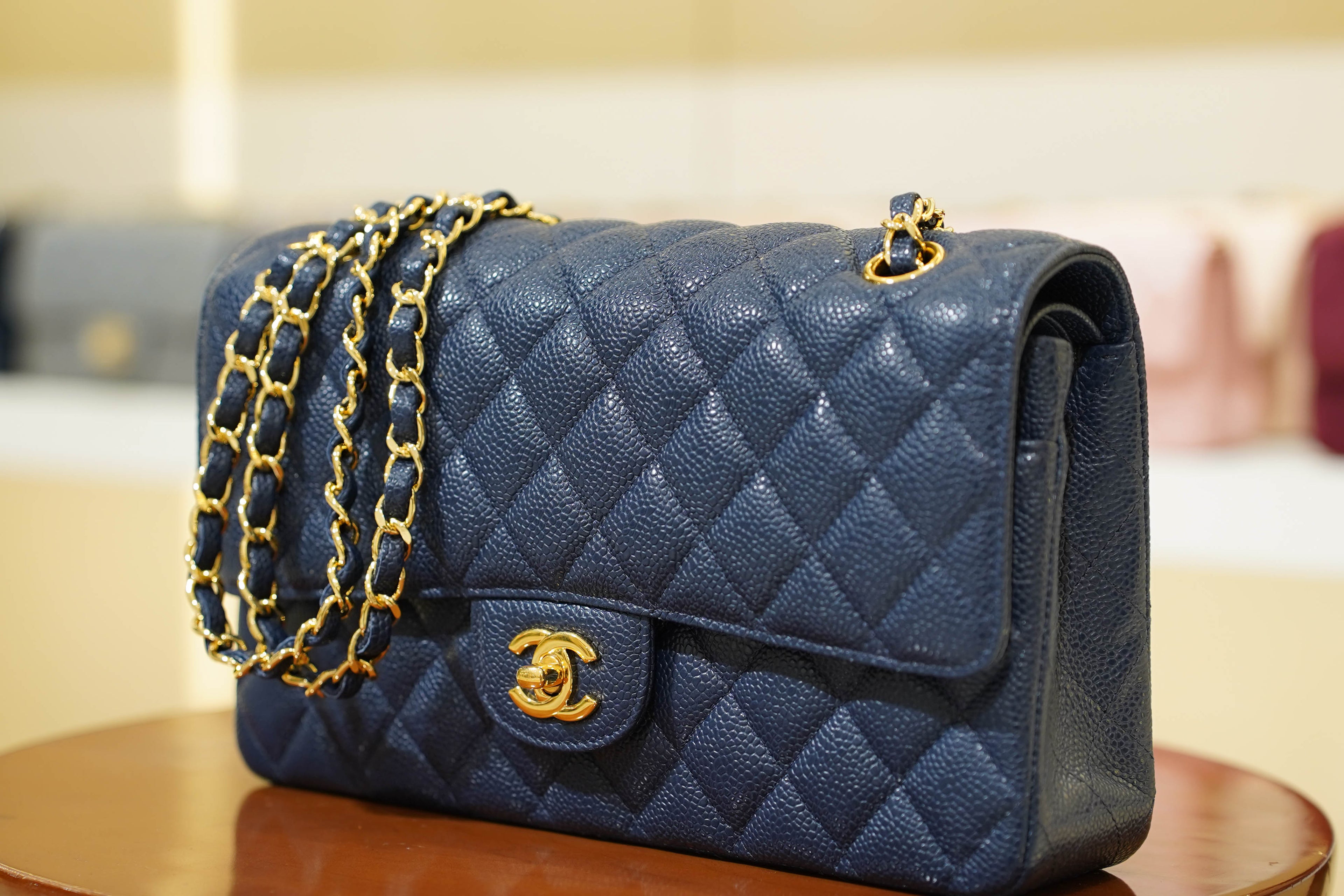 Chanel | Classic Flap Bag – Medium – Lambskin – Navy Blue – Gold Hardware