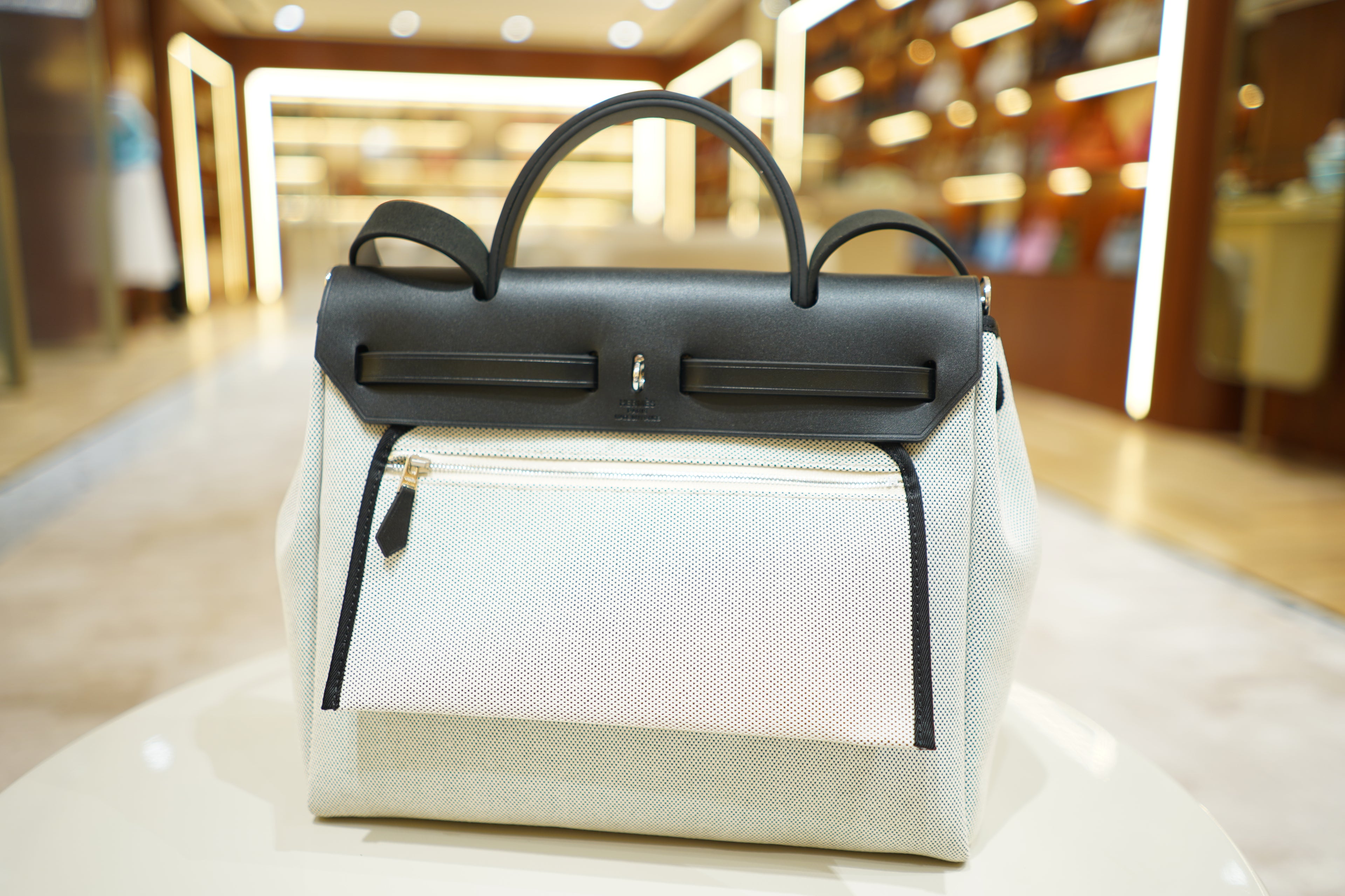 Hermes | Herbag Medium – Canvas – White – Silver Hardware