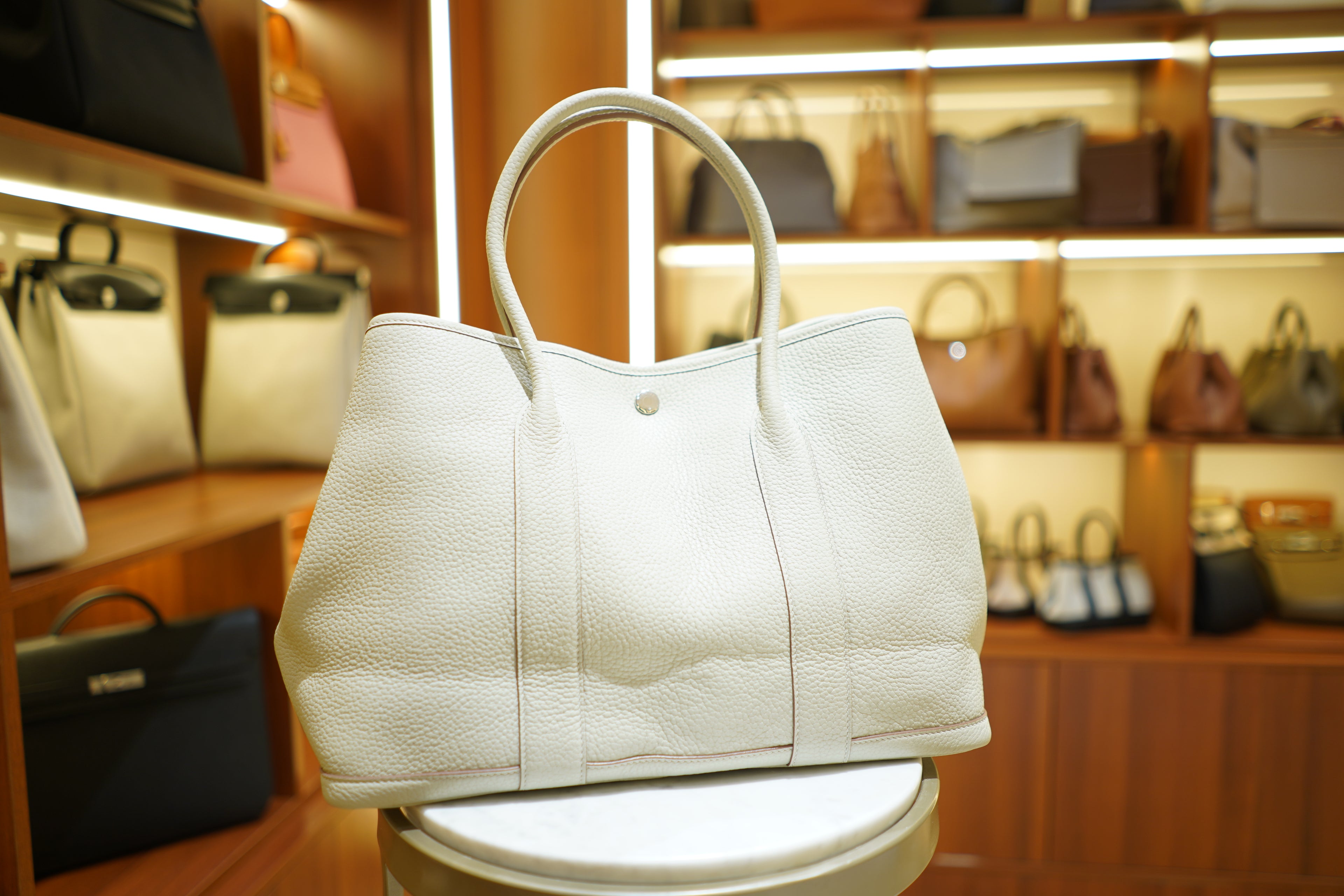 Hermes | Garden Party – Togo – White – Silver Hardware