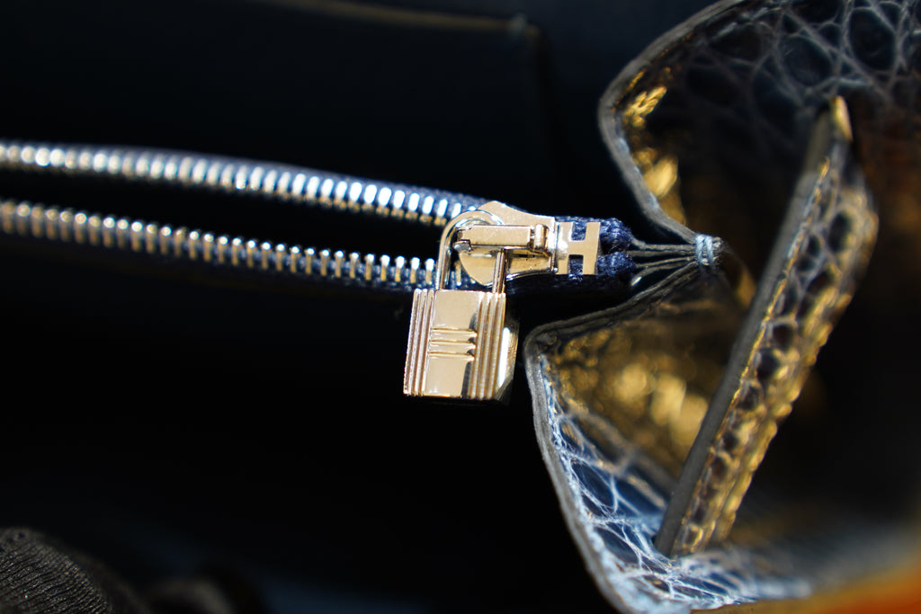 Hermes | Kelly – 28 – Crocodile Leather – Blue – Gold Hardware
