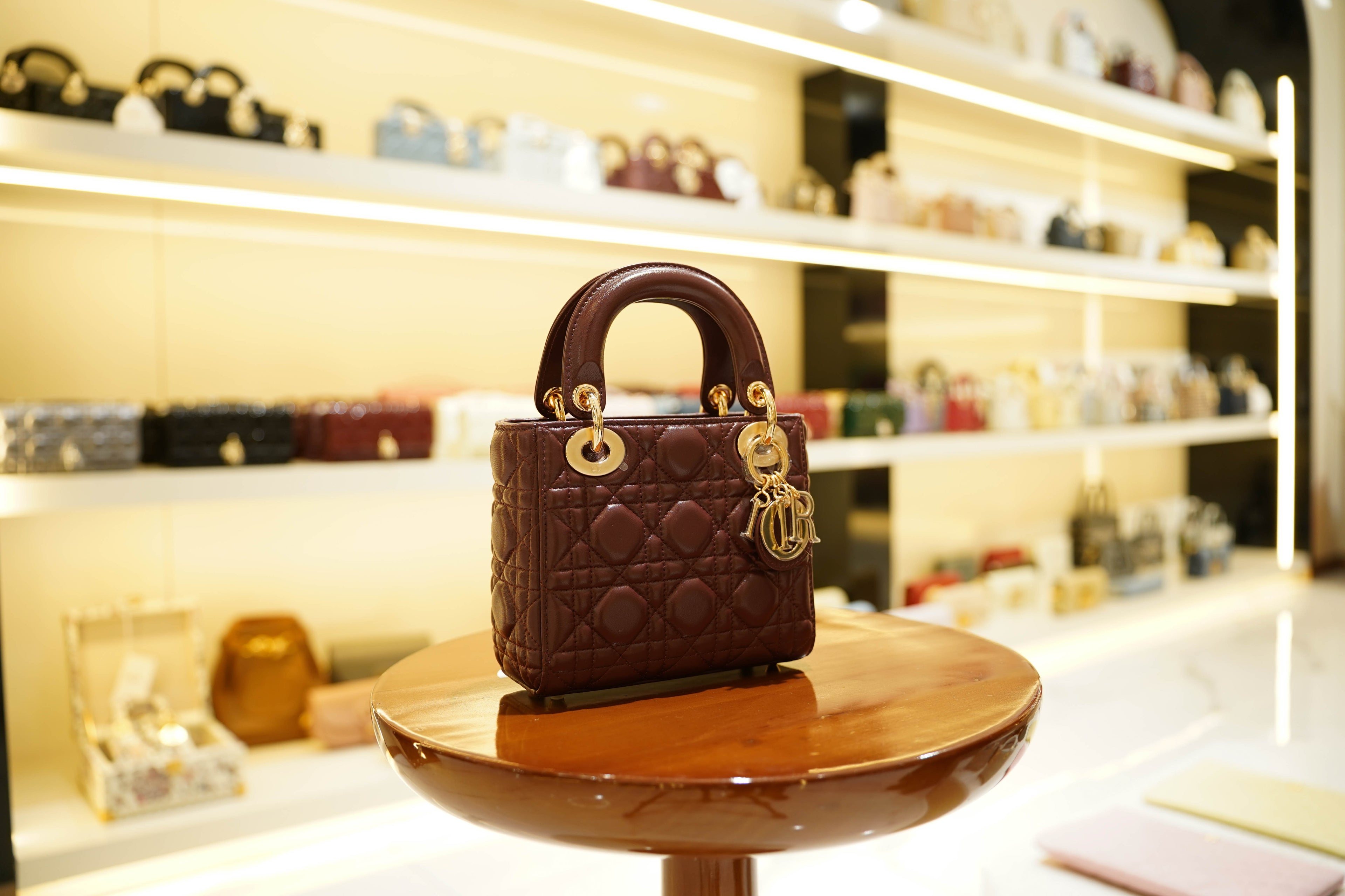 Dior | Lady Dior (Small) – Lambskin – Burgundy – Gold Hardware