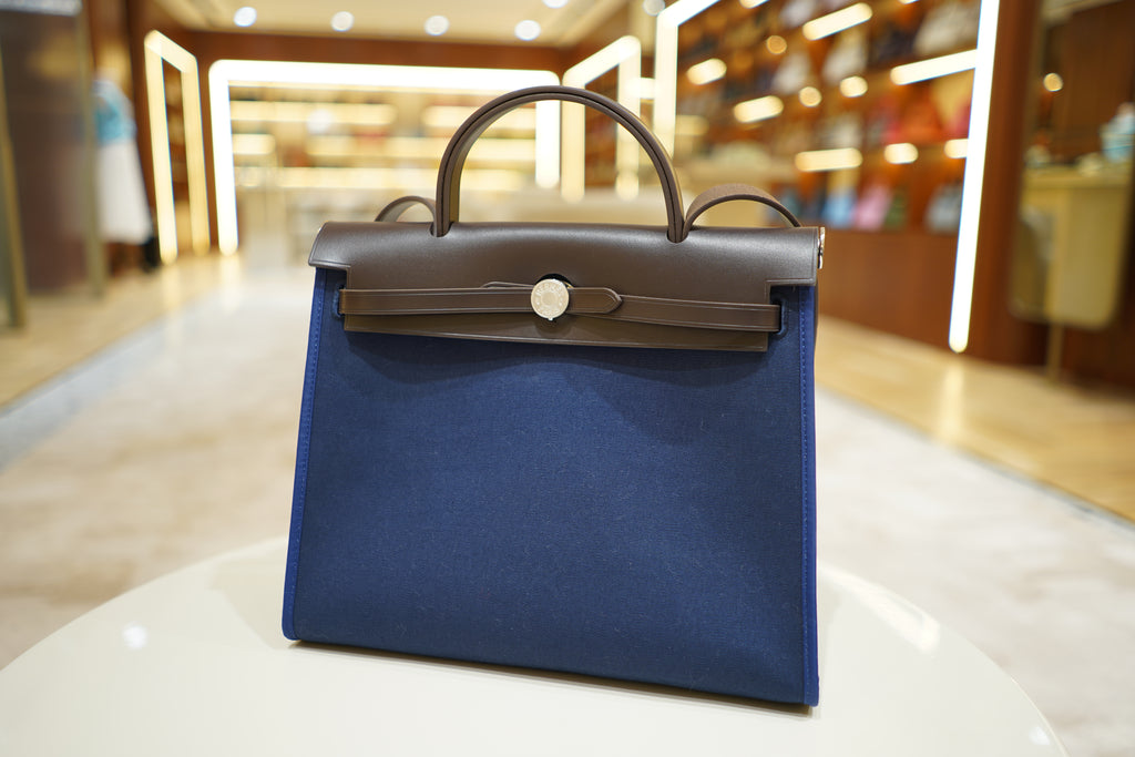 Hermes | Herbag Medium – Canvas – Navy – Gold Hardware