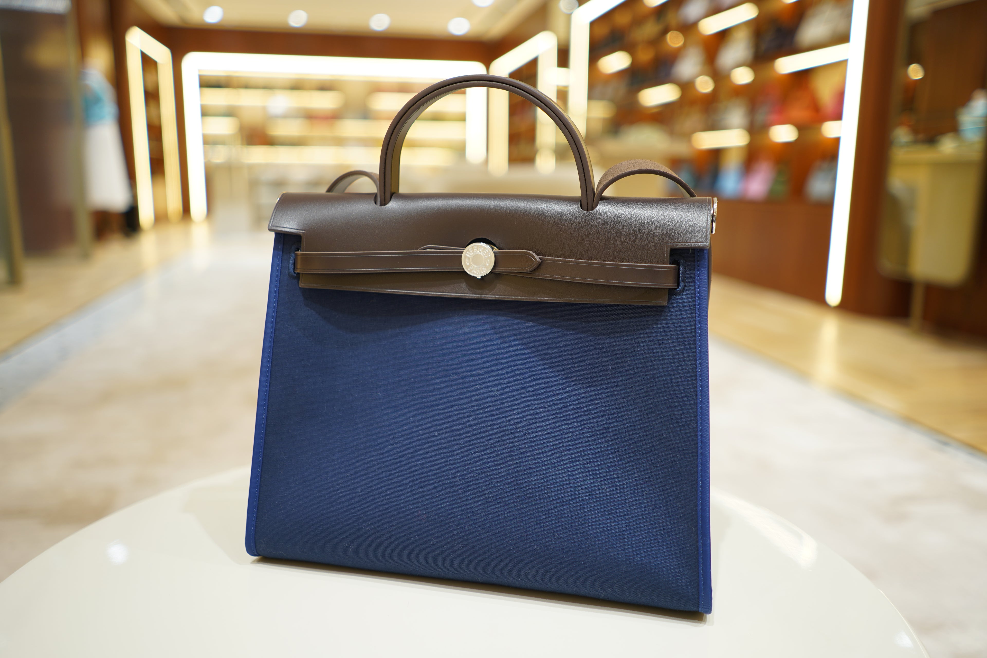 Hermes | Herbag Medium – Canvas – Navy – Gold Hardware