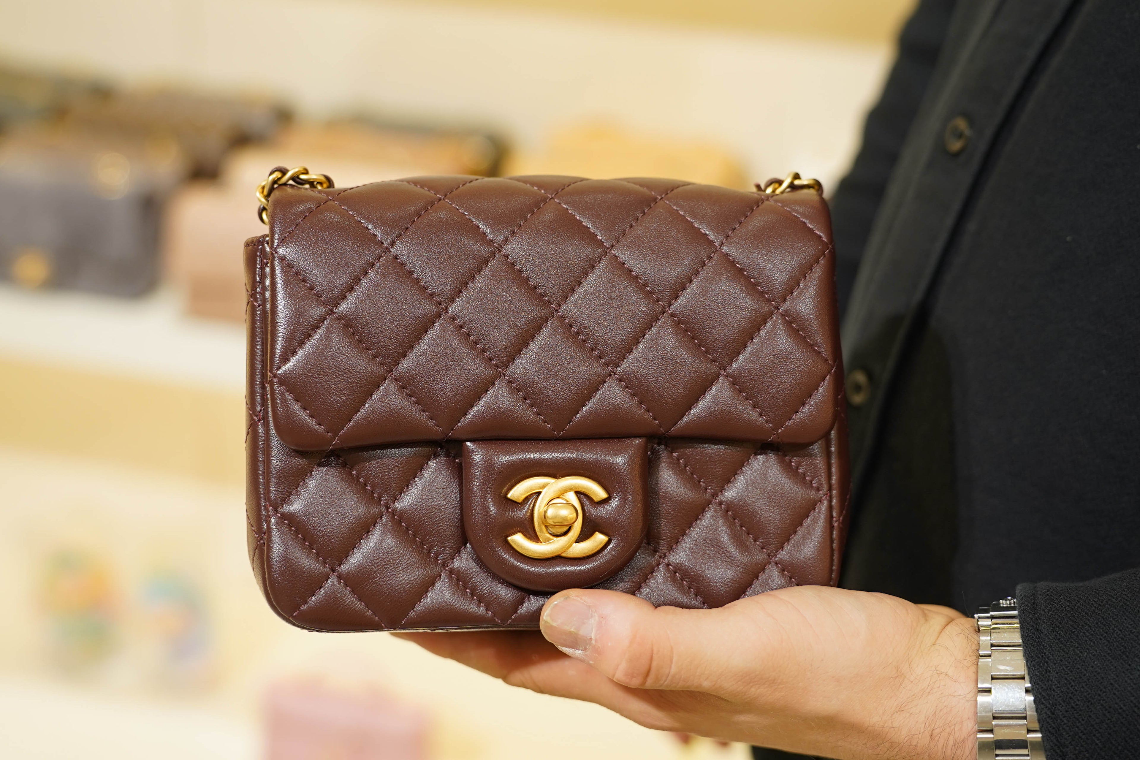 Chanel | Square Mini Flap Bag – Lambskin – Brown – Gold Hardware