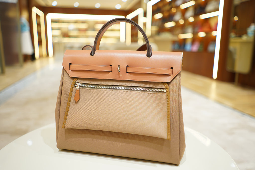 Hermes | Herbag Medium – Canvas – Beige and Pink – Gold Hardware