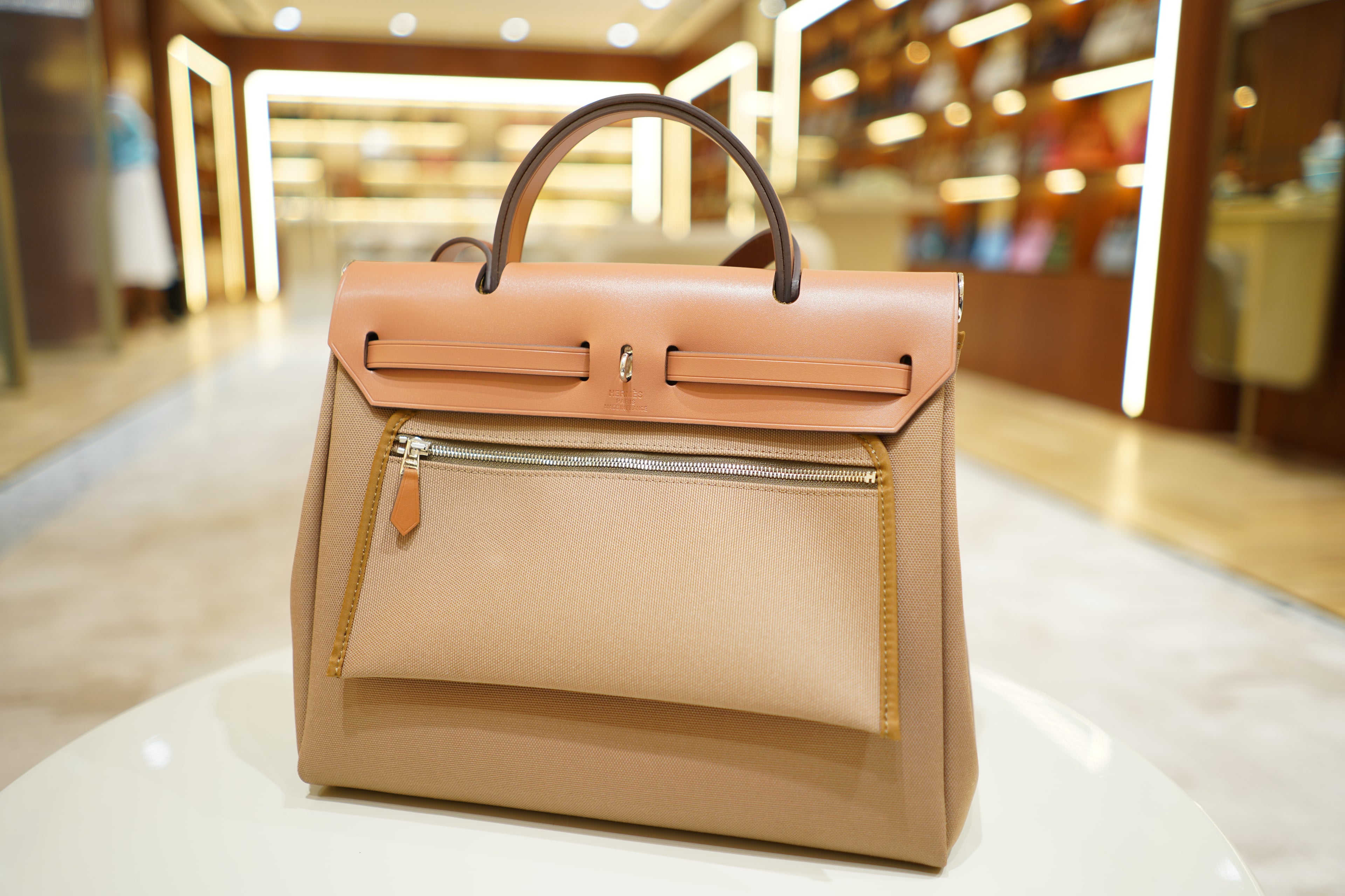 Hermes | Herbag Medium – Canvas – Beige and Pink – Gold Hardware