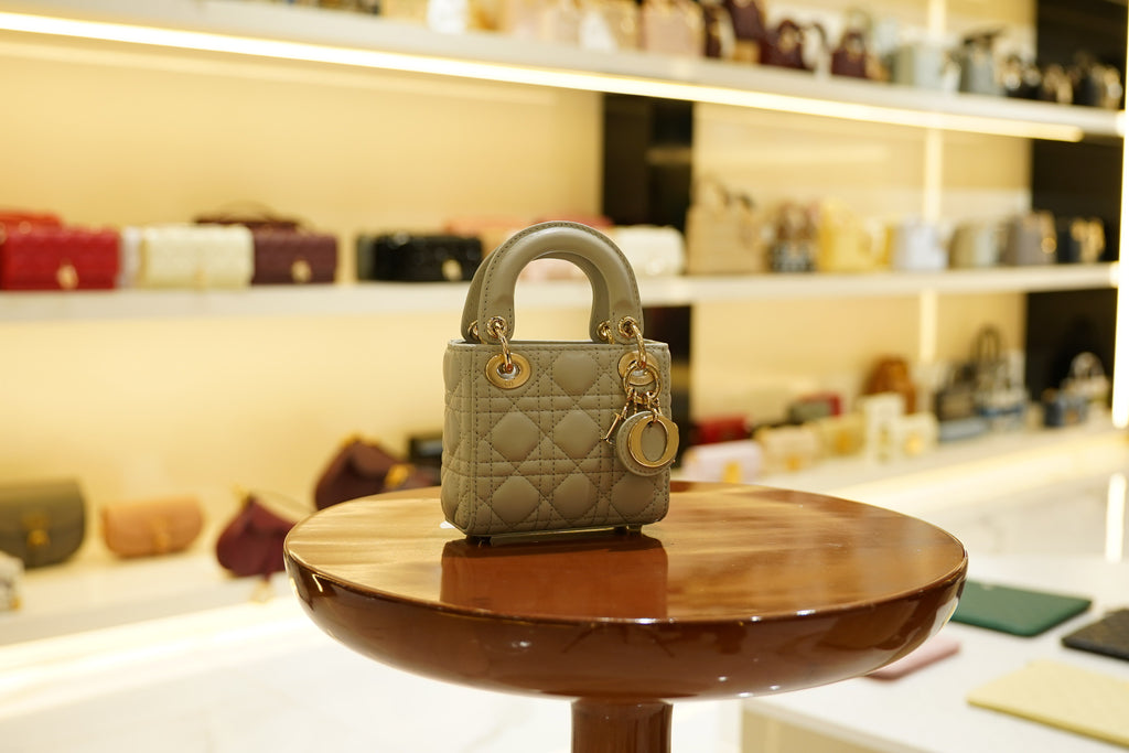 Dior | Lady Dior (Mini) – Lambskin – Gray – Gold Hardware