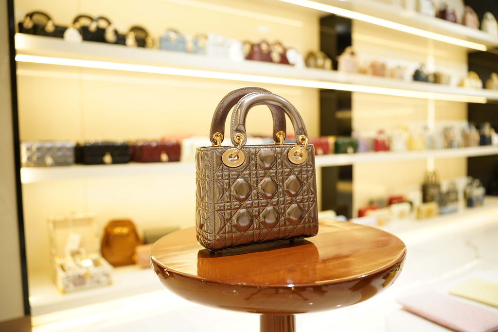 Dior | Lady Dior (Small) – Lambskin – Gray – Gold Hardware