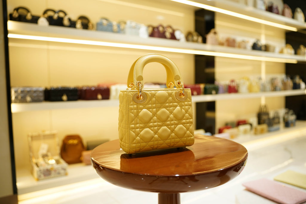 Dior | Lady Dior (Small) – Lambskin – Yellow – Gold Hardware