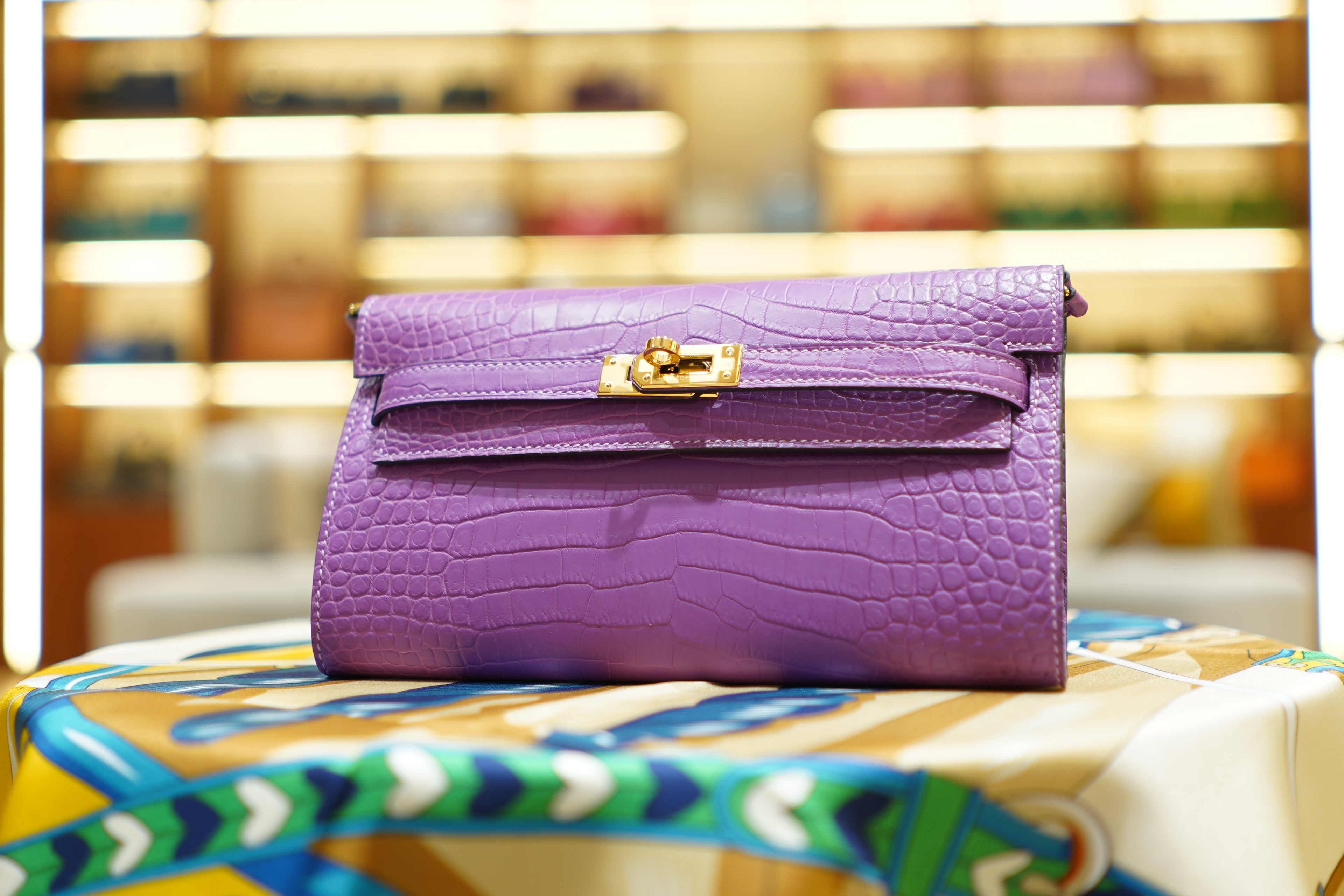 Hermes | Kelly To Go Wallet – Crocodile Leather – Purple – Gold Hardware
