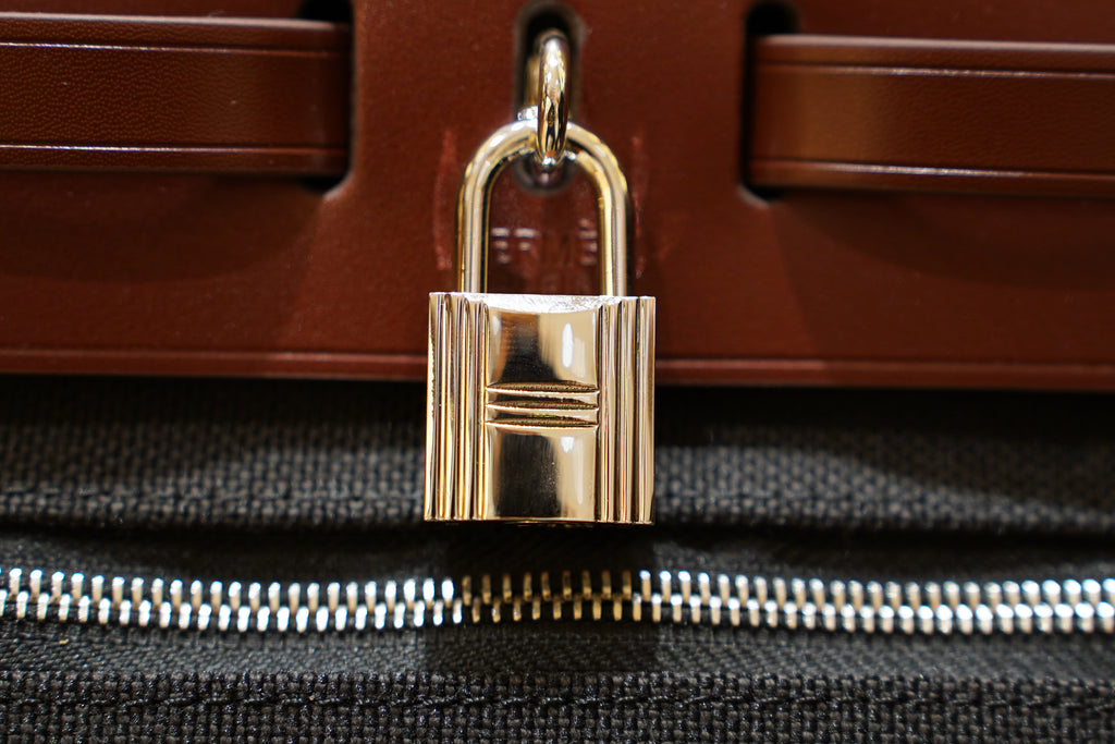 Hermes | Herbag Medium – Canvas – Black and Brown – Silver Hardware