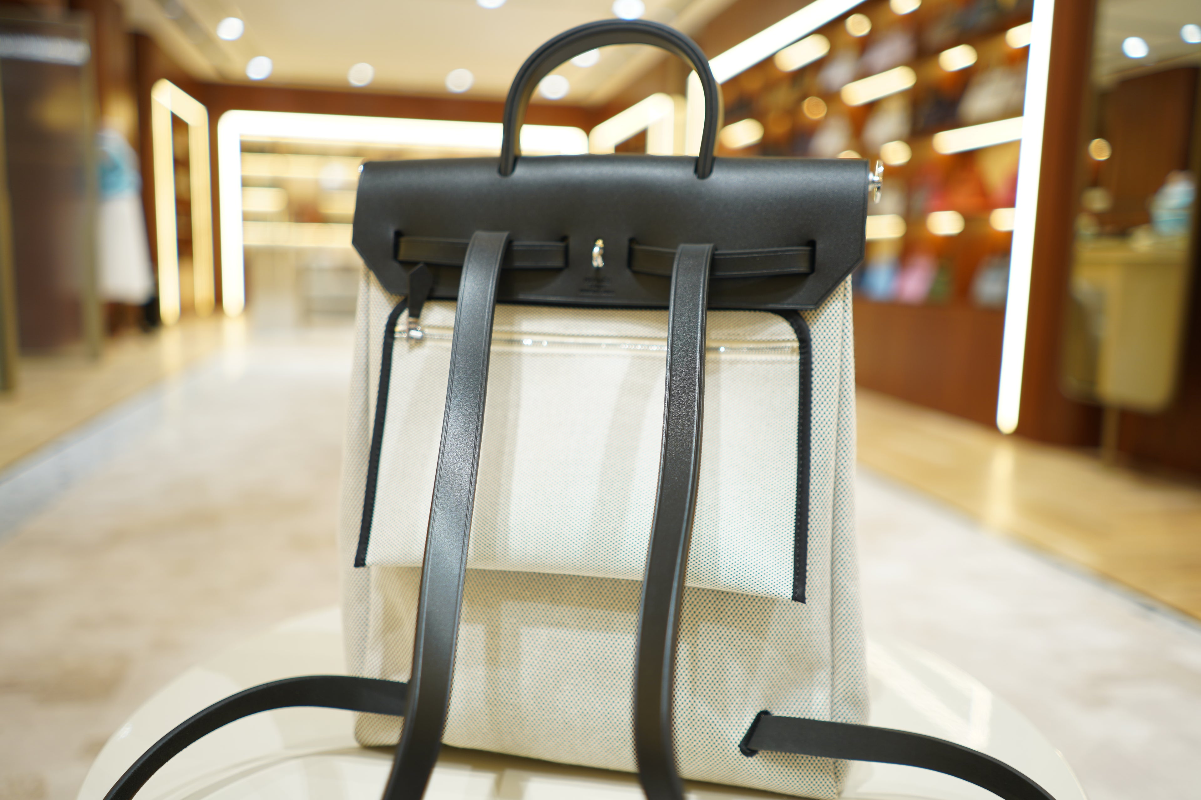 Hermes | Herbag Backpack – Canvas – Beige – Silver Hardware