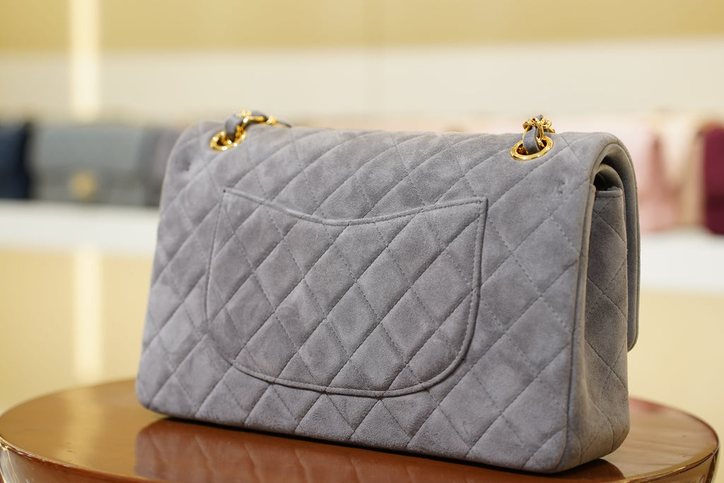 Chanel | Classic Flap Bag – Medium – Suede – Gray – Gold Hardware