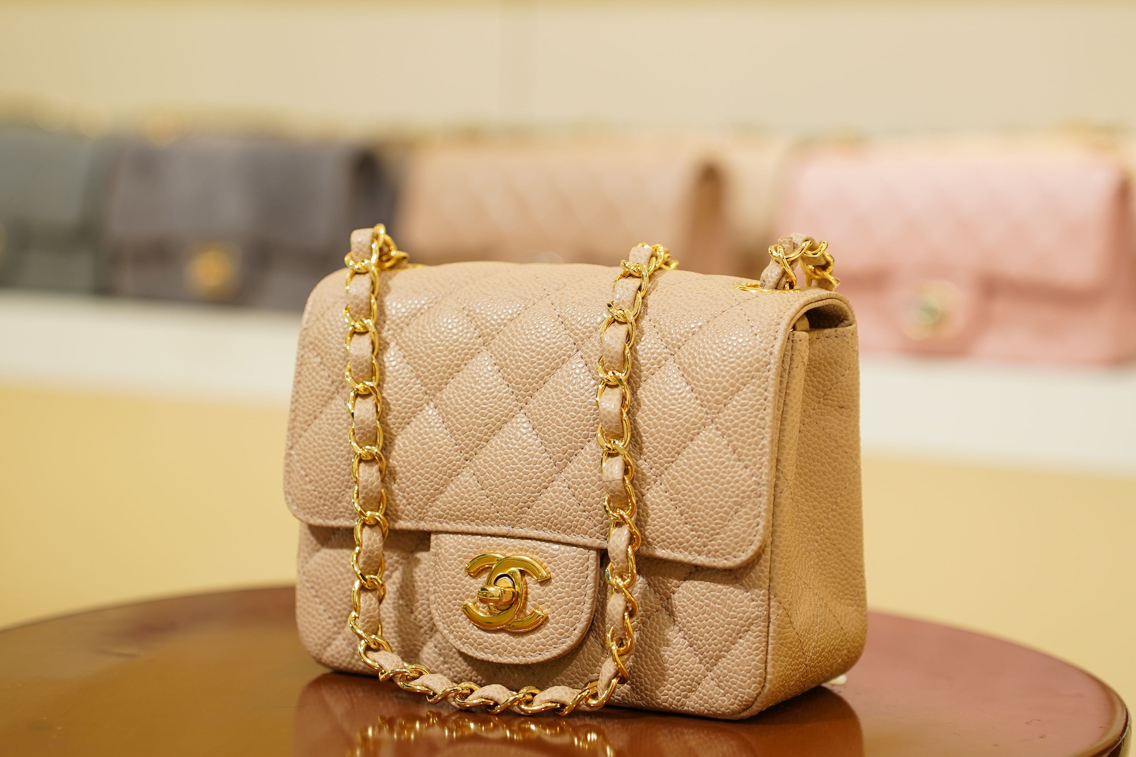 Chanel | Square Mini Flap Bag – Leather – Beige – Gold Hardware