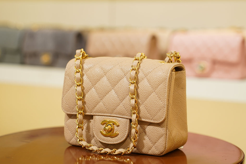 Chanel | Square Mini Flap Bag – Lambskin – Beige – Gold Hardware