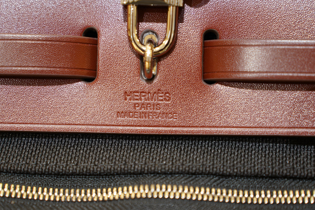 Hermes | Herbag Medium – Canvas – Black and Brown – Silver Hardware
