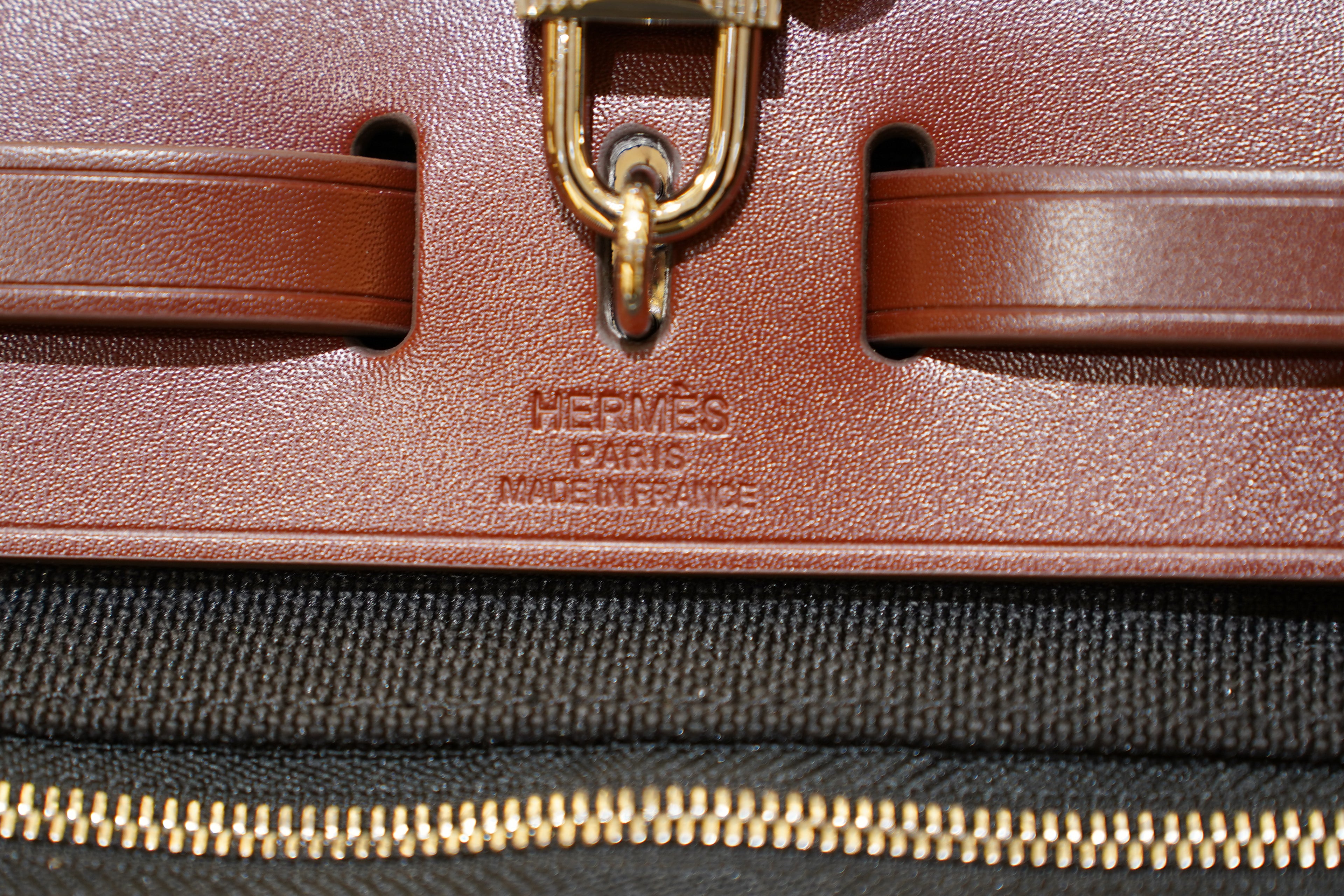 Hermes | Herbag Medium – Canvas – Black and Brown – Silver Hardware