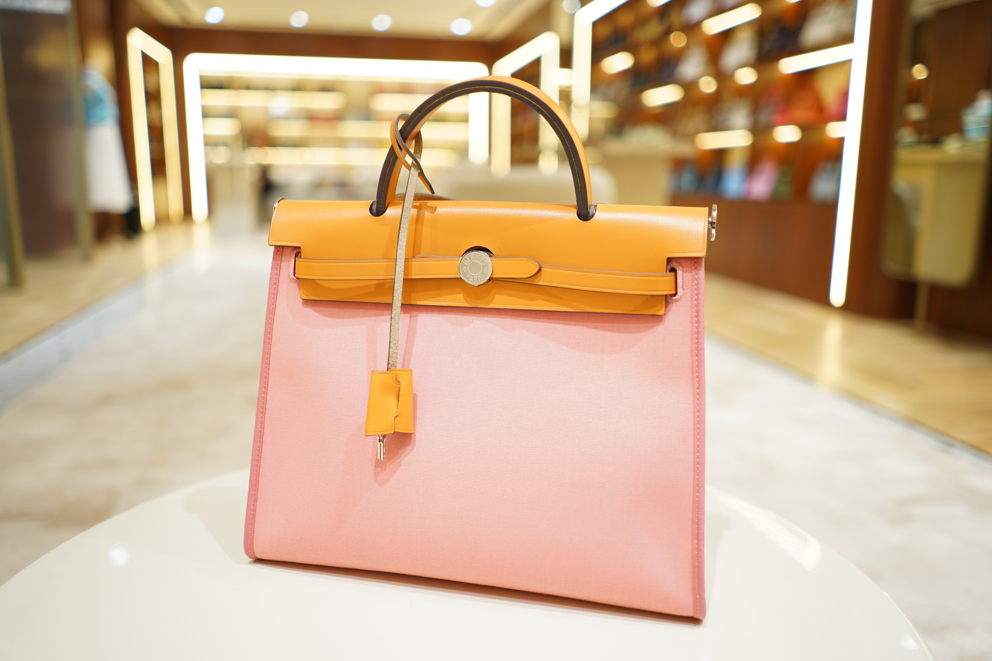 Hermes | Herbag Medium – Canvas – Pink/Orange – Silver Hardware