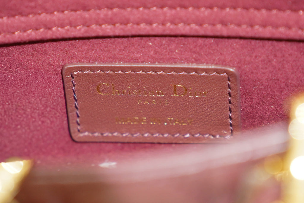 ديور | حقيبة دي-جوي - جلد - عنابي - ذهبي