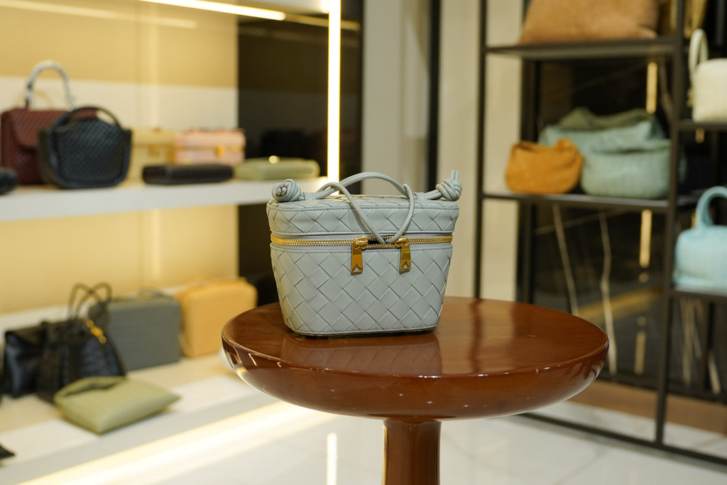 Bottega Veneta | Mini Pouch (Mini) – Intrecciato – Light Blue – Gold Hardware